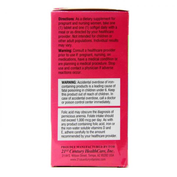 Comprar 21st Century, Pré-natal MultiVitamina/Mineral + DHA - 60 Comprimidos/60 Cápsulas em Gel - Imagem 4