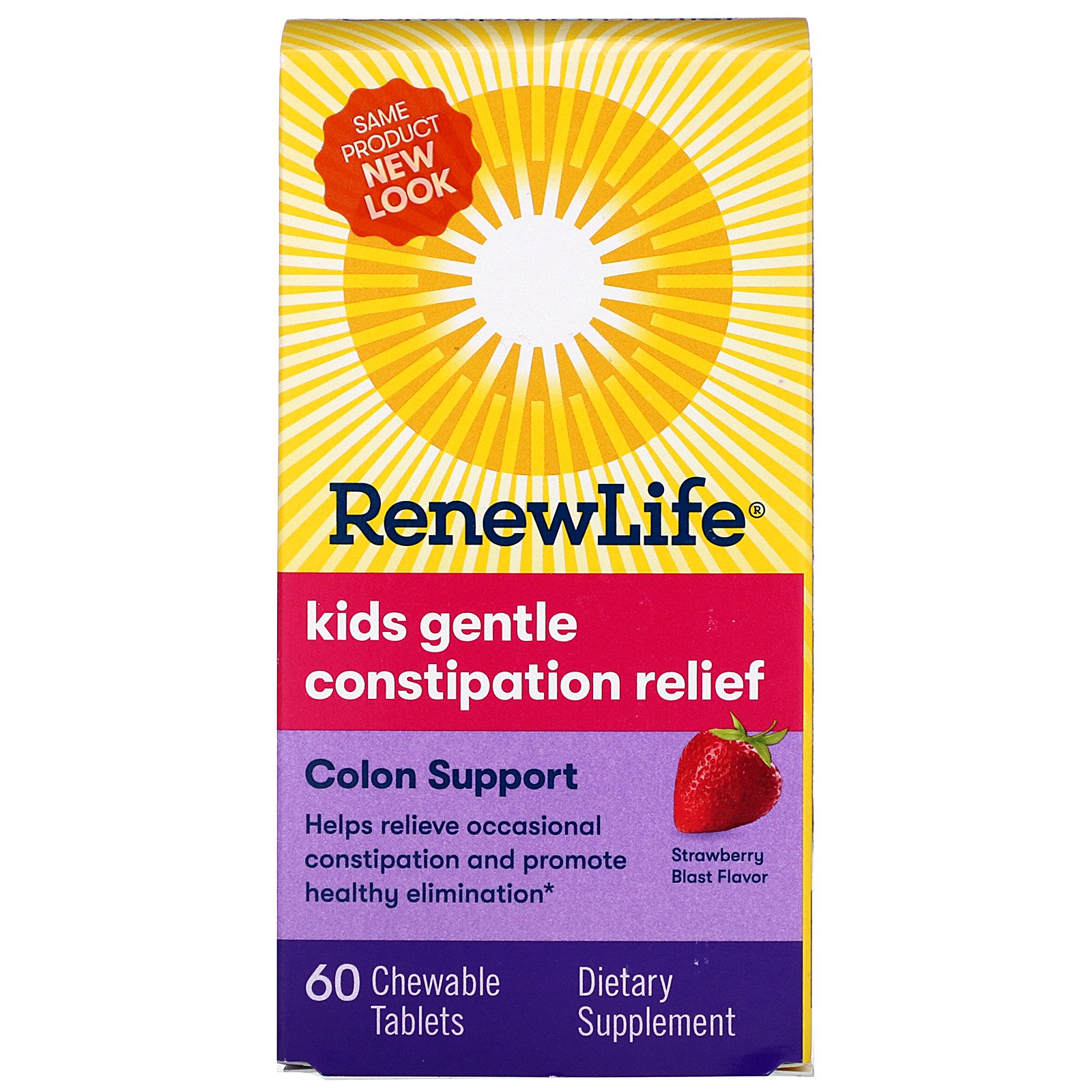 Comprar Renew Life, Kids Gentle Constipation Relief, Strawberry Blast Flavor, 60 Chewable Tablets