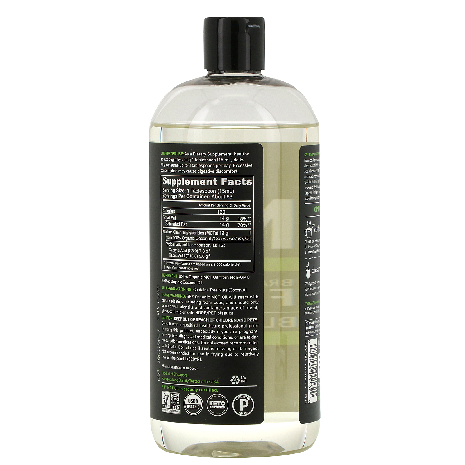 Comprar Sports Research, Óleo MCT Orgânico, Sem Sabor, 946 ml (32 fl oz) - Imagem 2