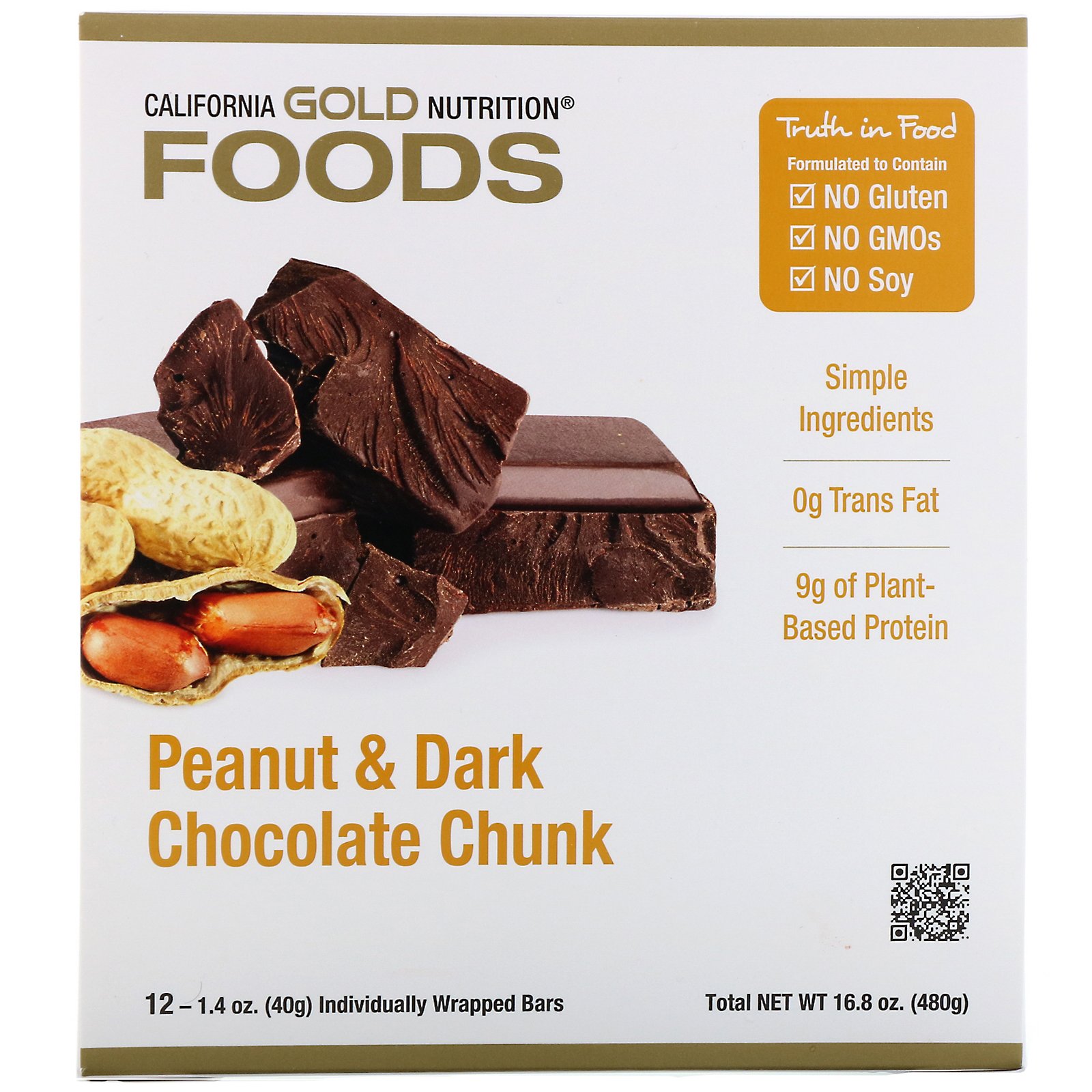 Comprar California Gold Nutrition, Alimentos, Barras com Pedaços de Amendoim e de Chocolate Meio Amargo, 12 Barras, 40 g (1,4 oz) Cada - Imagem 2