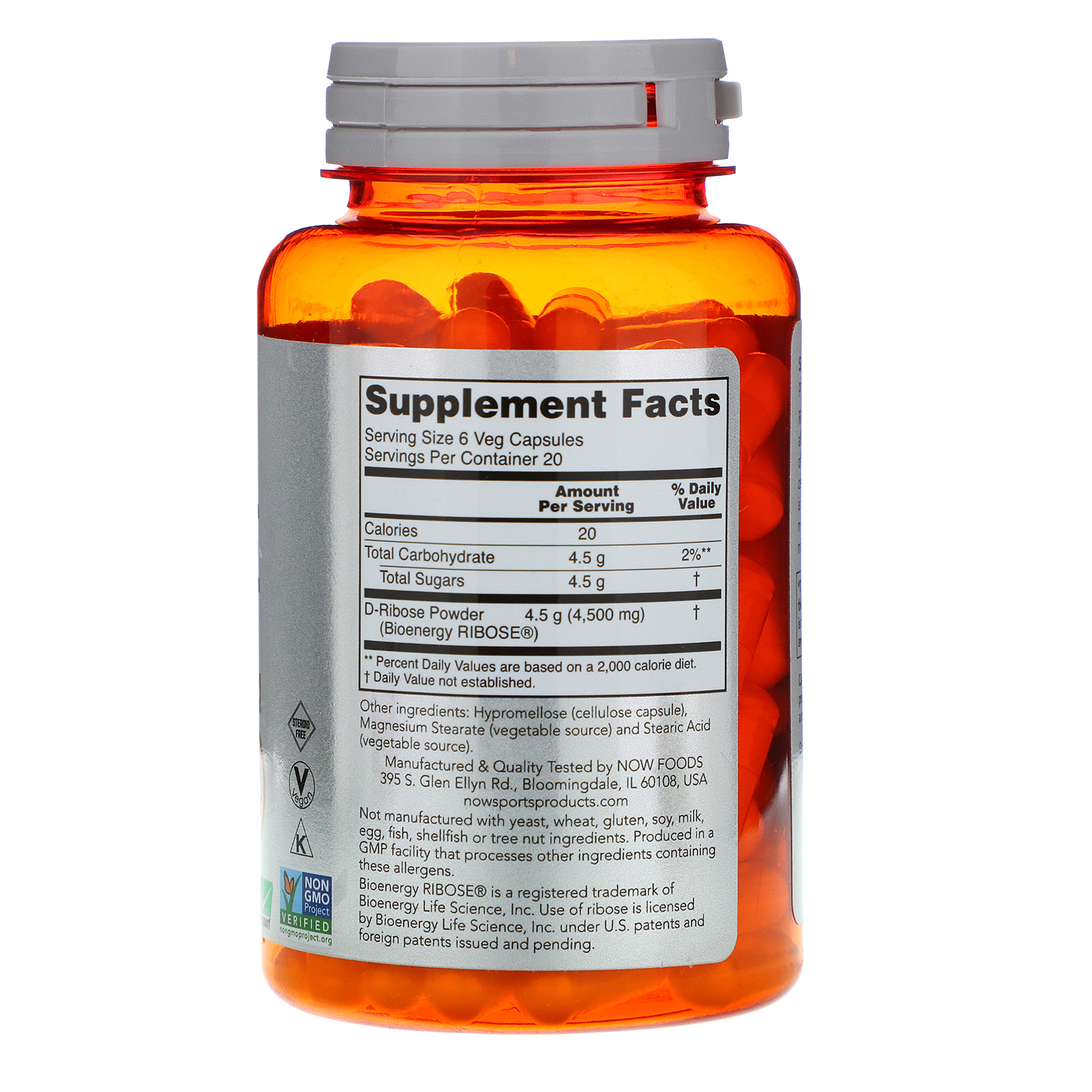 Comprar Now Foods, Sports, D-Ribose, 750 mg, 120 Cápsulas Vegetarianas - Imagem 2