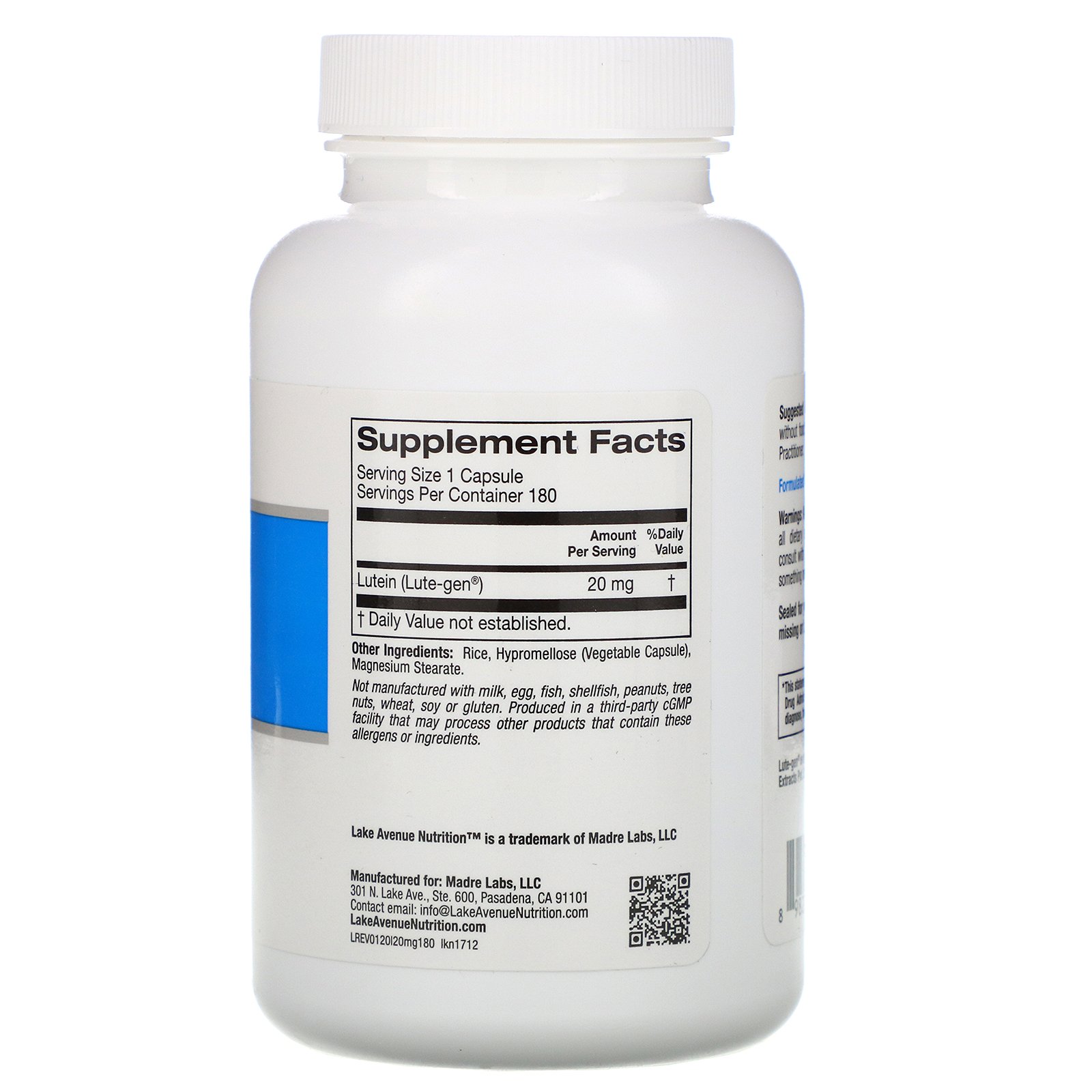 Comprar Lake Avenue Nutrition, Lutein, 20 mg, 180 Veggie Capsules - Imagem 2