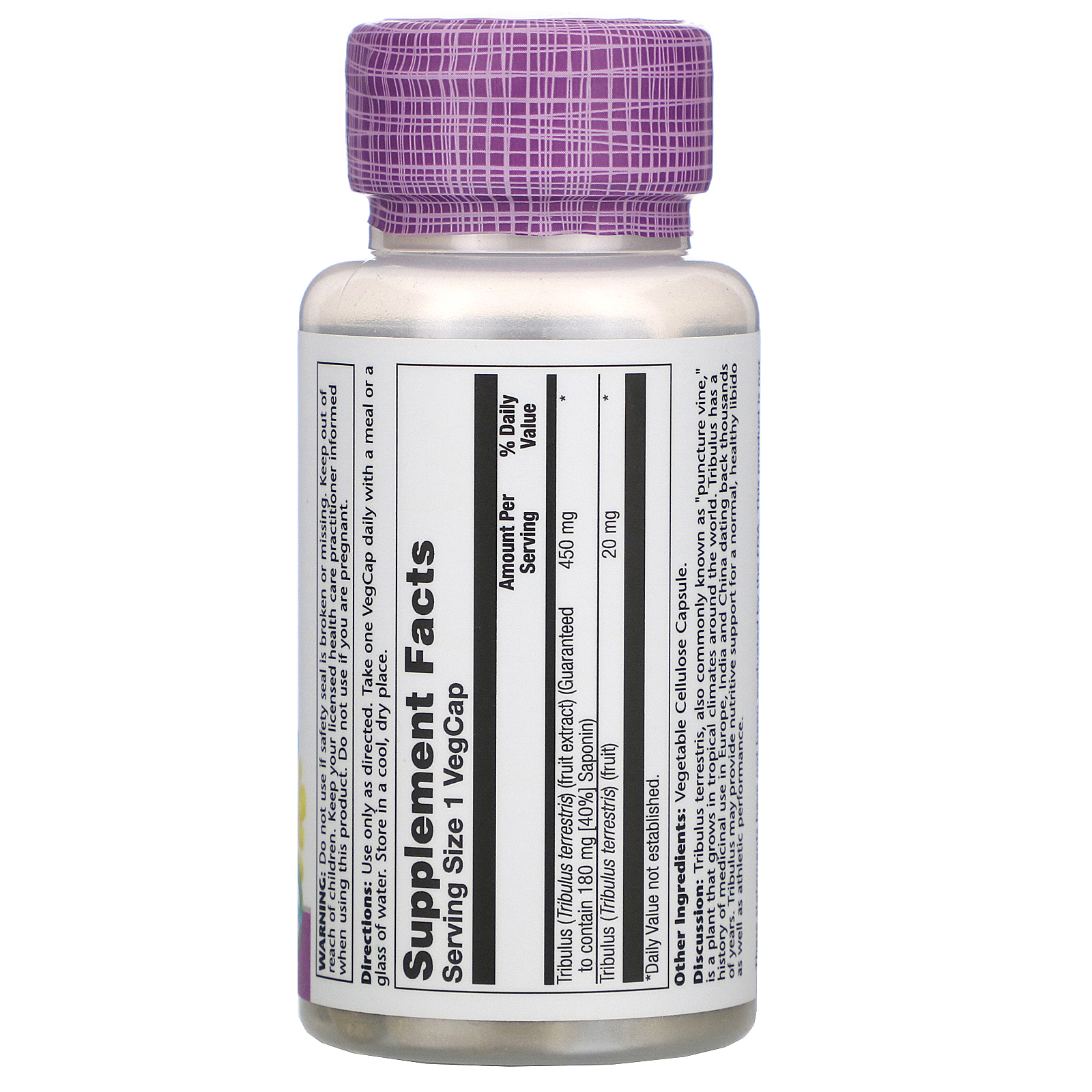 Comprar Solaray, Tribulus Fruit Extract, 450 mg, 60 VegCaps - Imagem 2