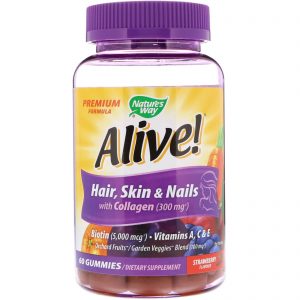 Comprar Nature's Way, Alive! Cabelos, Pele e Unhas com Colágeno, Sabor de Morango, 60 Balas de Goma