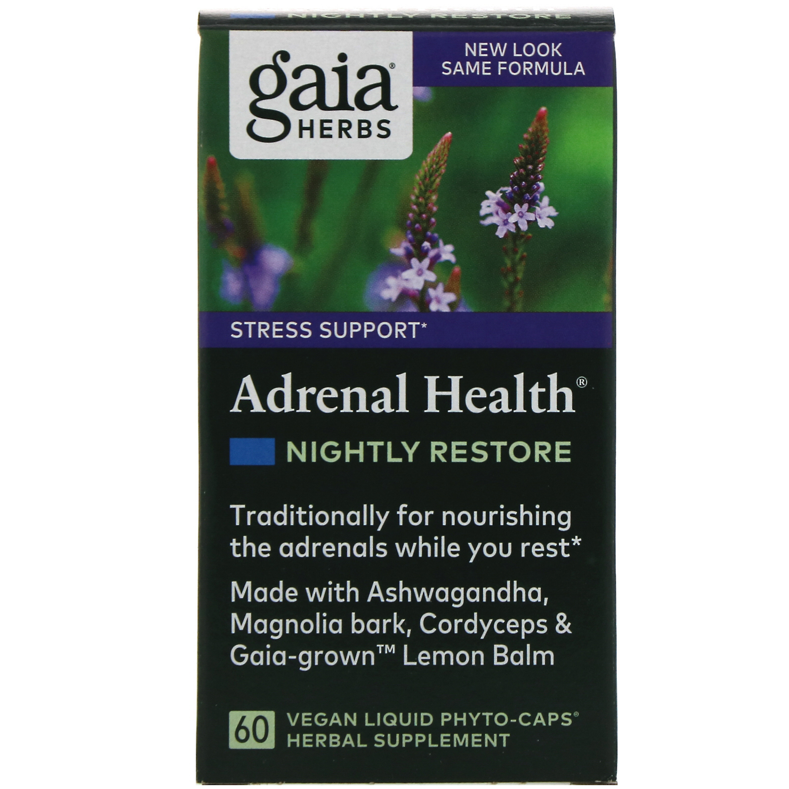 Comprar Gaia Herbs, Adrenal Health, Nightly Restore, 60 Fitocápsulas Líquidas Veganas