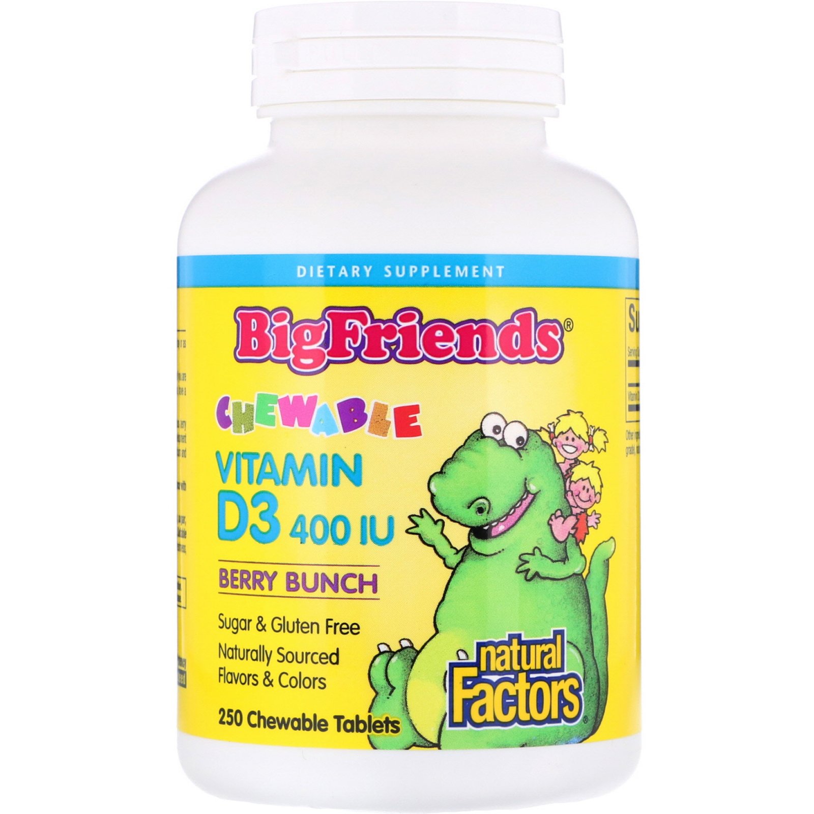 Comprar Natural Factors, Big Frends, Vitamina D3 Mastigável, Bagas, 400 UI, 250 Comprimidos Mastigáveis