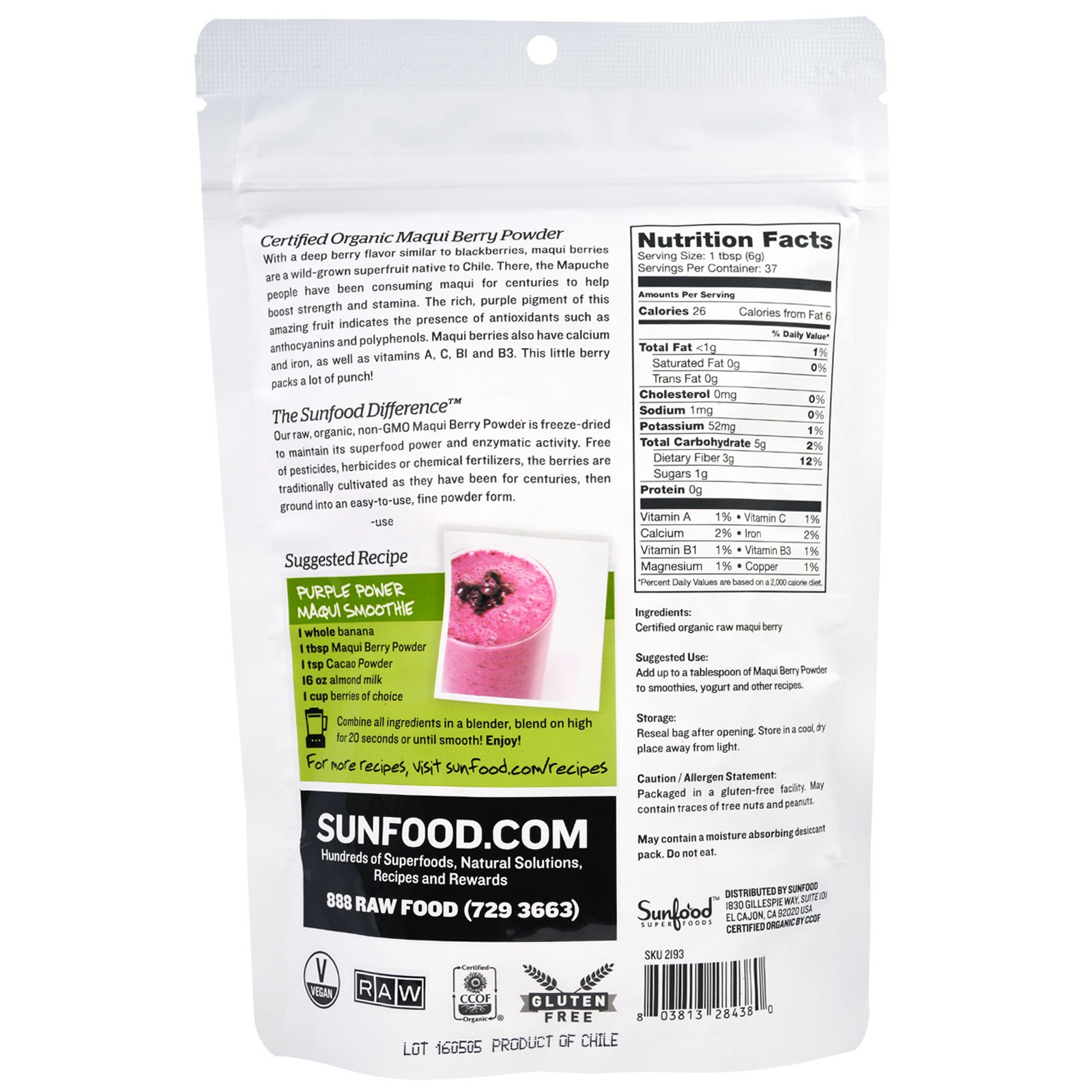 Comprar Sunfood, Superfoods, Raw Organic Maqui Berry Powder, 8 oz (227 g) - Imagem 2