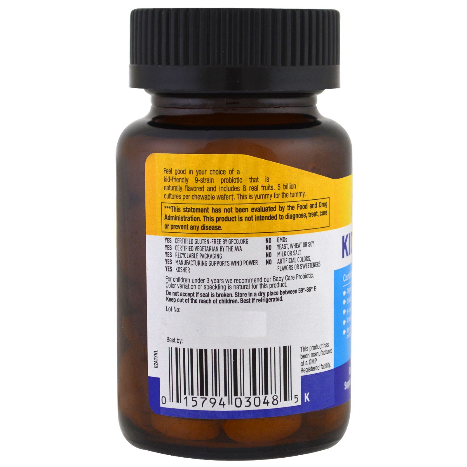 Comprar Country Life, Kids Care Probiotic, Berry Flavor, 5 Billion CFU, 90 Chewable Wafers - Imagem 3