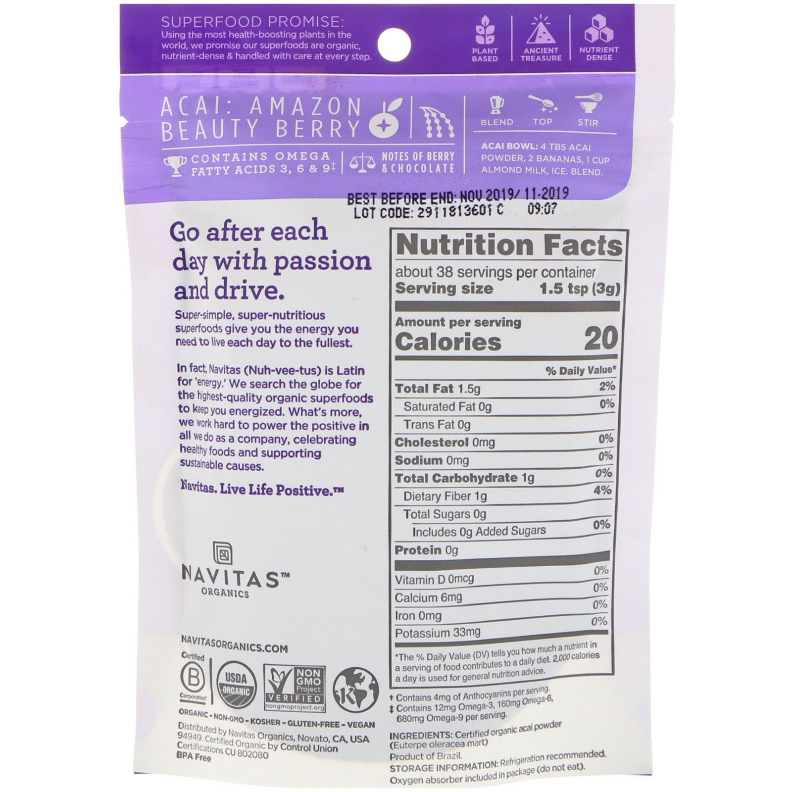 Comprar Navitas Organics, Organics Acai Powder, 4 oz (113 g) - Imagem 2