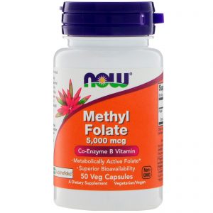 Comprar Now Foods, Metil Folato, 5,000 mcg, 50 Cápsulas Vegetais