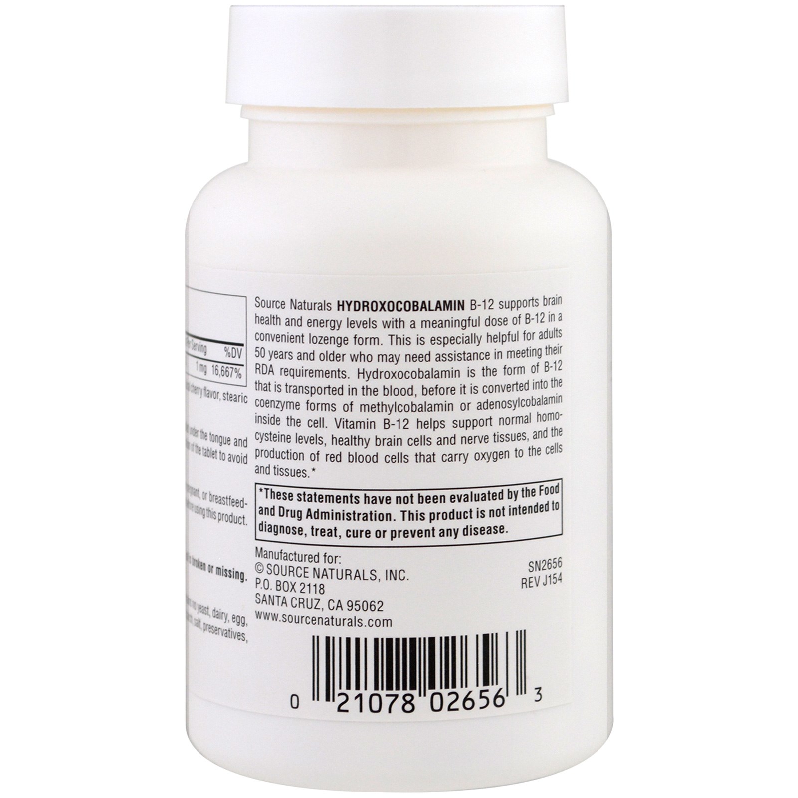 Comprar Source Naturals, Hidroxocobalamina, Vitamina B-12, Pastilhas Sabor Cereja, 1 mg, 240 Pastilhas - Imagem 3