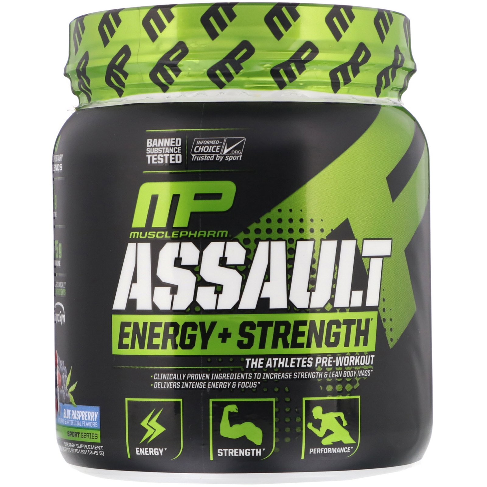 Comprar MusclePharm, Assault Energy + Strength, Pre-Workout, Blue Raspberry, 12.17 oz (345 g)