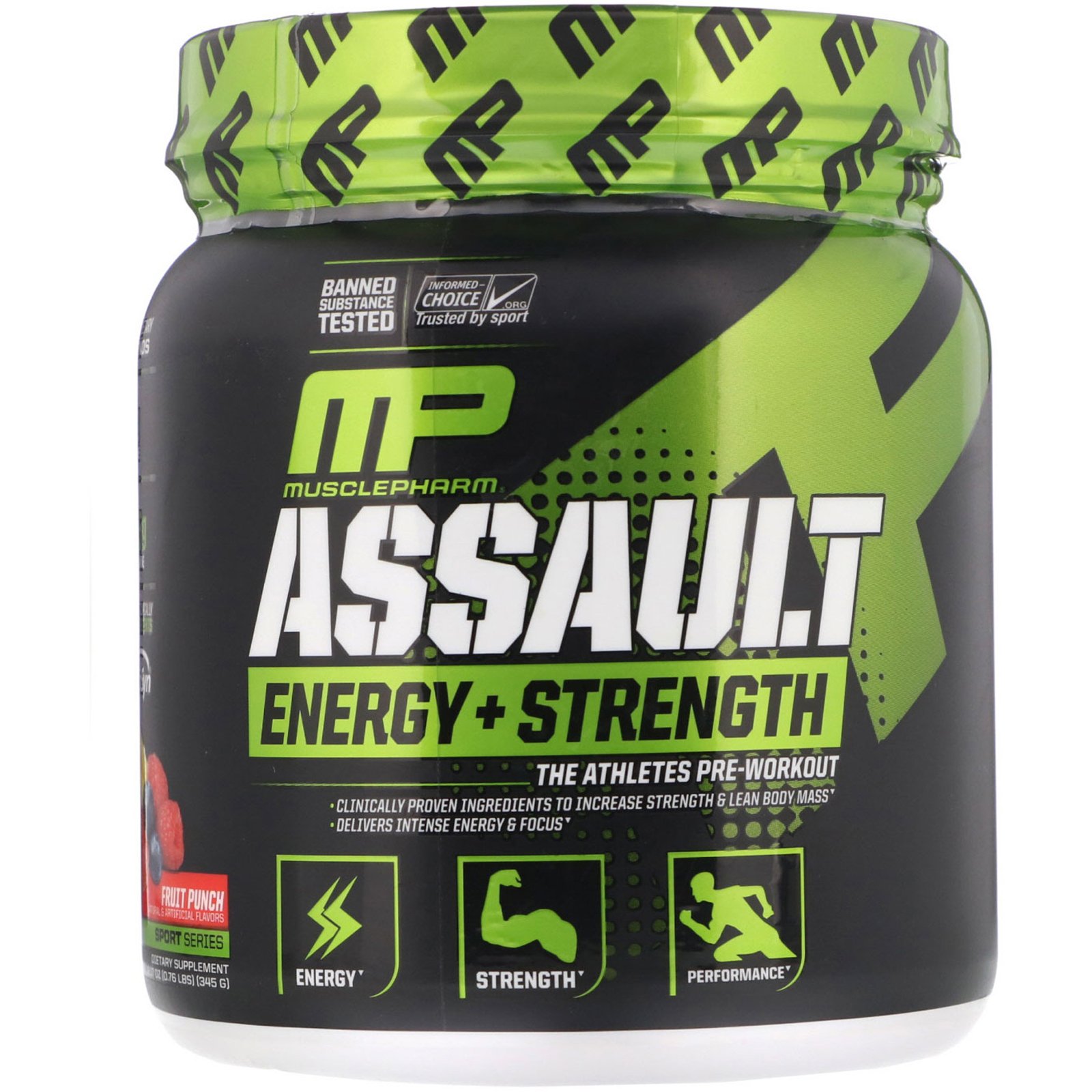 Comprar MusclePharm, Assault Energy + Strength, Pre-Workout, Fruit Punch, 12.17 oz (345 g)