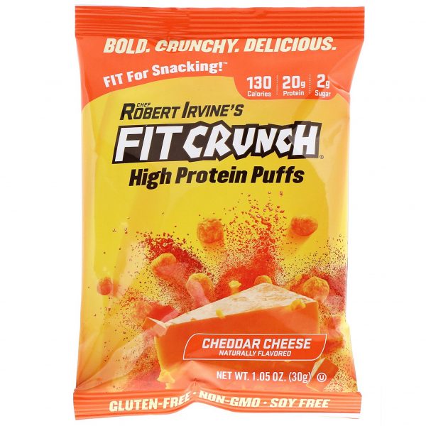 Comprar FITCRUNCH, High Protein Puffs, Cheddar Cheese, 8 Bags, 1.05 oz (30 g) Each - Imagem 4