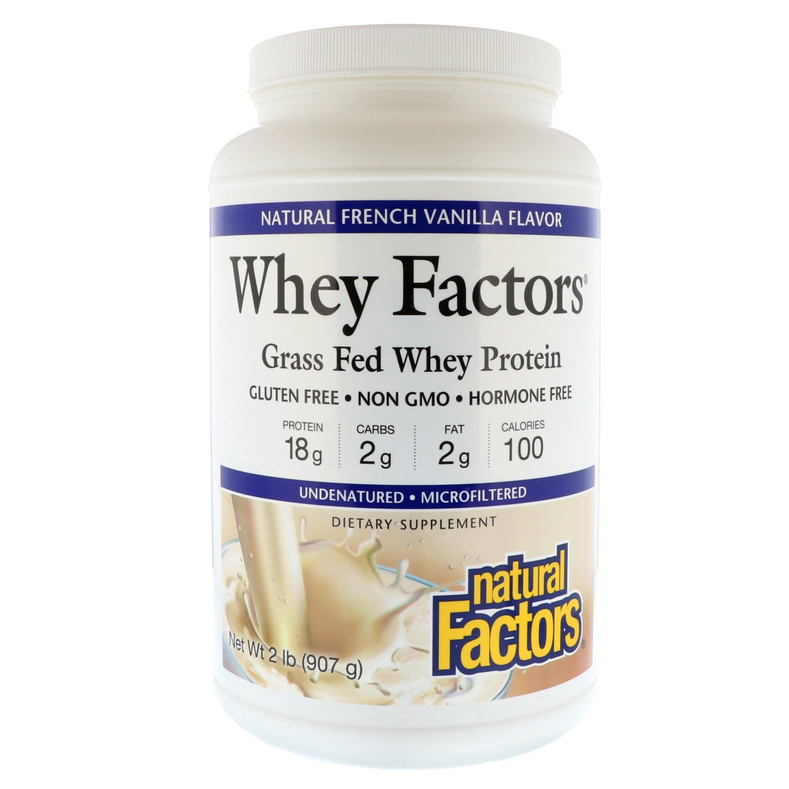 Comprar Natural Factors, Whey Factors, Grass Fed Whey Protein, Natural French Vanilla Flavor, 2 lbs (907 g)