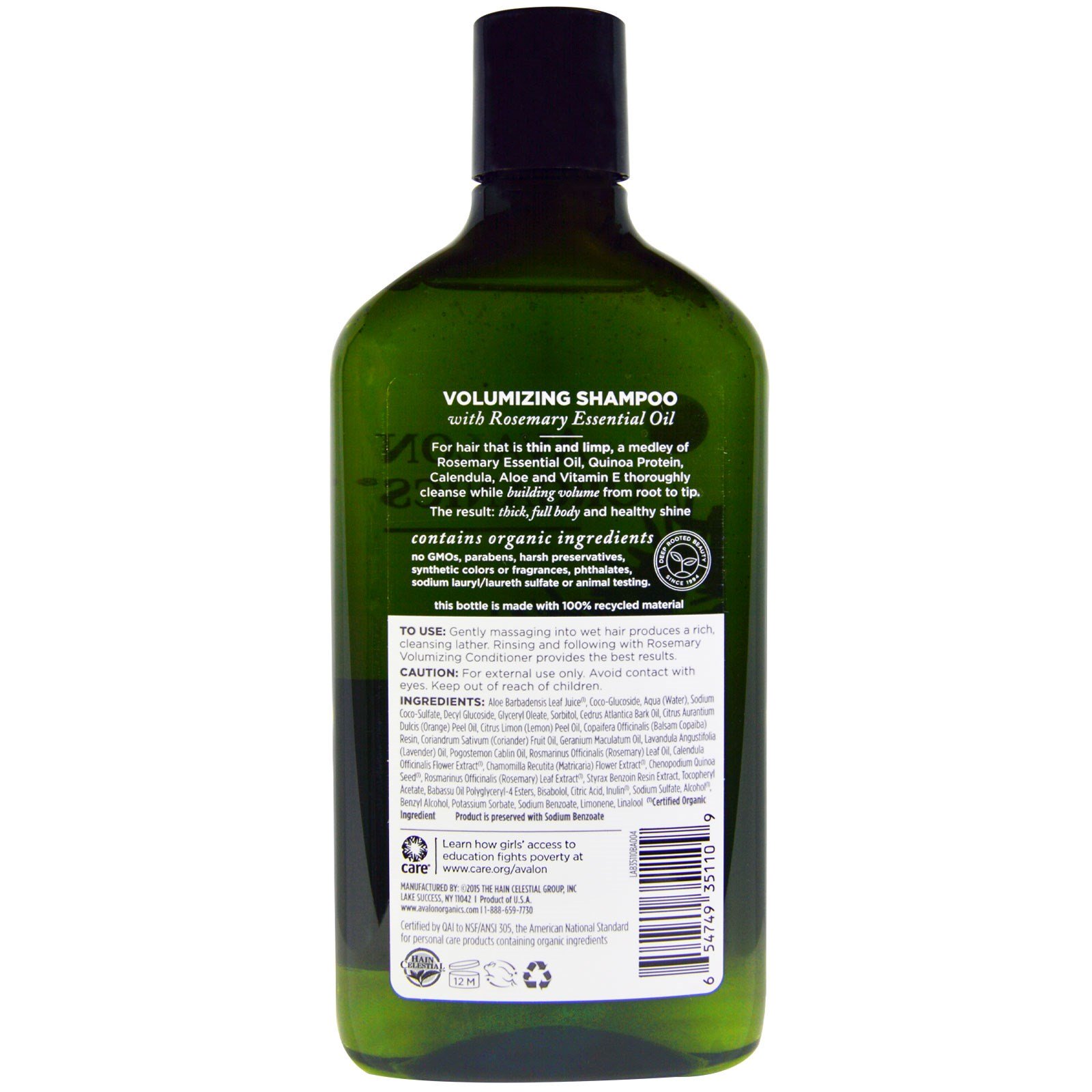 Comprar Avalon Organics, Shampoo, Volumizador, Alecrim, 325 ml (11 fl oz) - Imagem 2