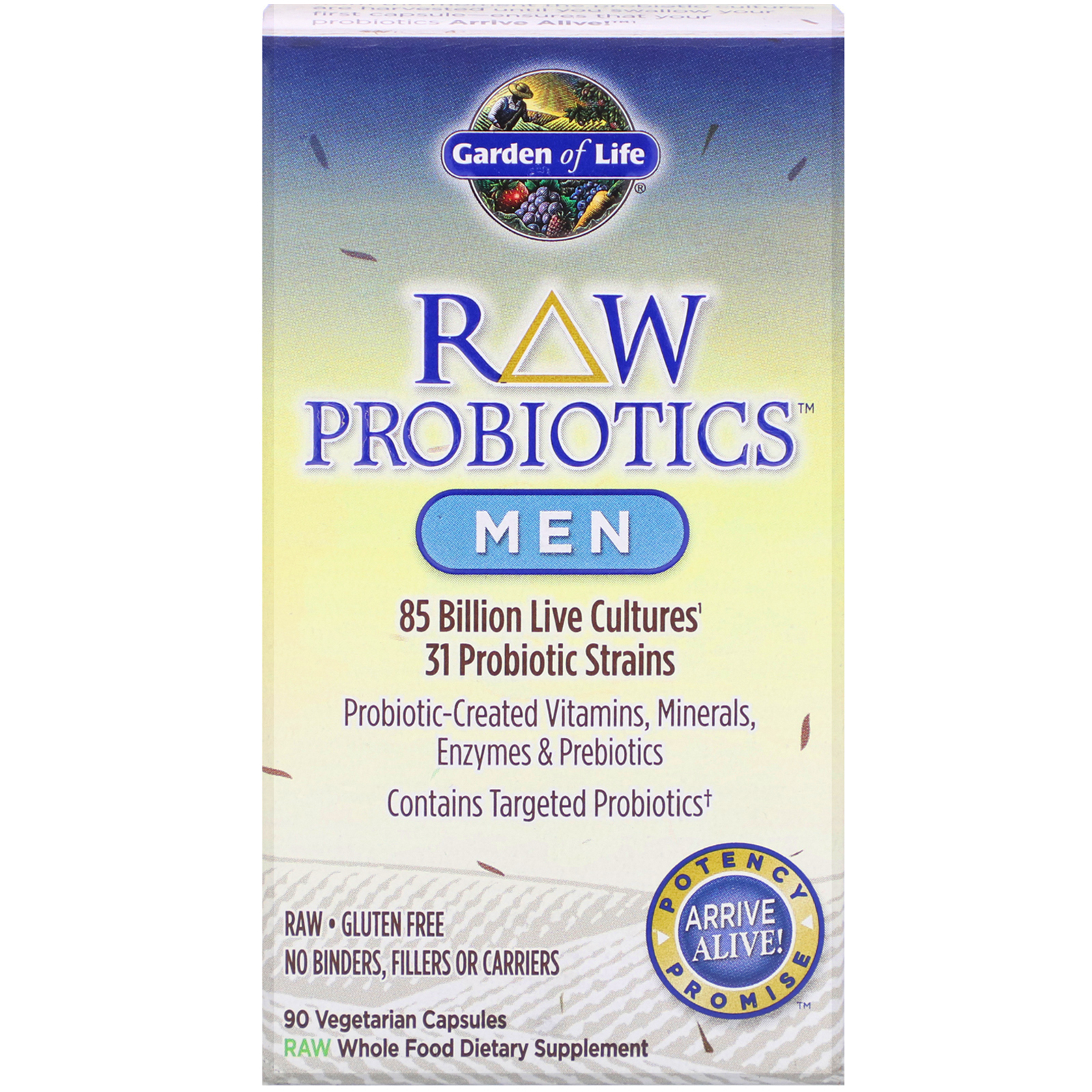 Comprar Garden of Life, RAW Probiotics, Men, 85 Bilhões de Culturas Vivas, 90 Cápsulas Vegetais