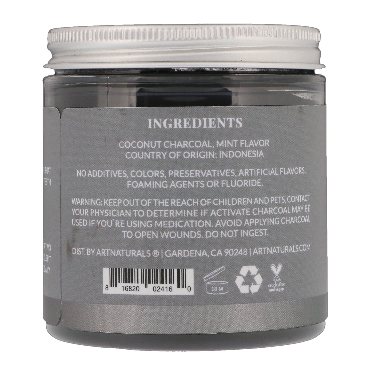 Comprar Artnaturals, Carvão Ativado em Pó, Sabor de Menta, 4 oz (113 g) - Imagem 2