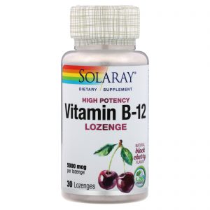 Comprar Solaray, Vitamina B-12, Cereja Preta Natural, 5.000 mcg, 30 Pastilhas
