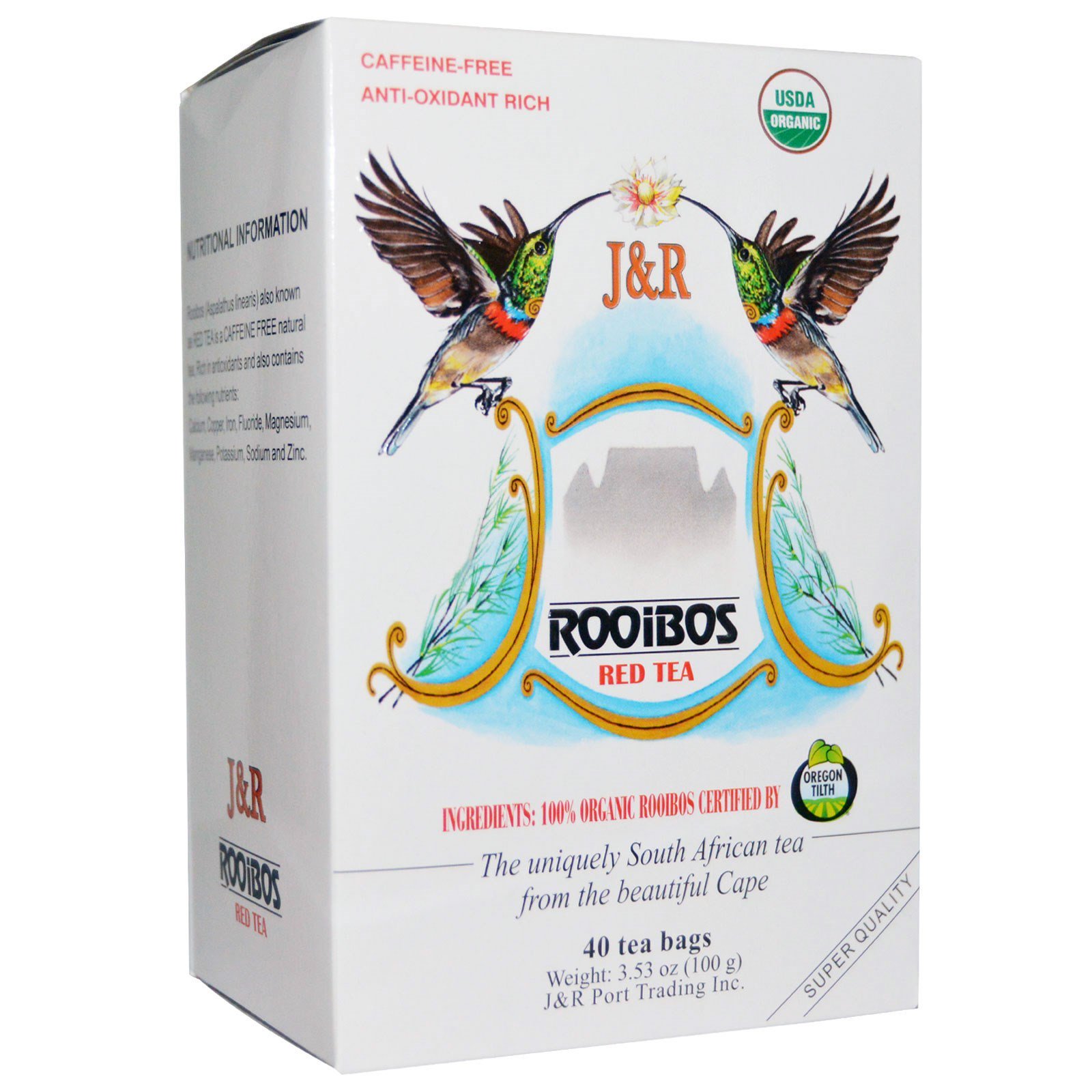 Comprar J&R Port Trading Co., Pure Rooibos Red Tea, Sem Cafeína, 40 Saquinhos de Chá, 100 g (3,53 oz)