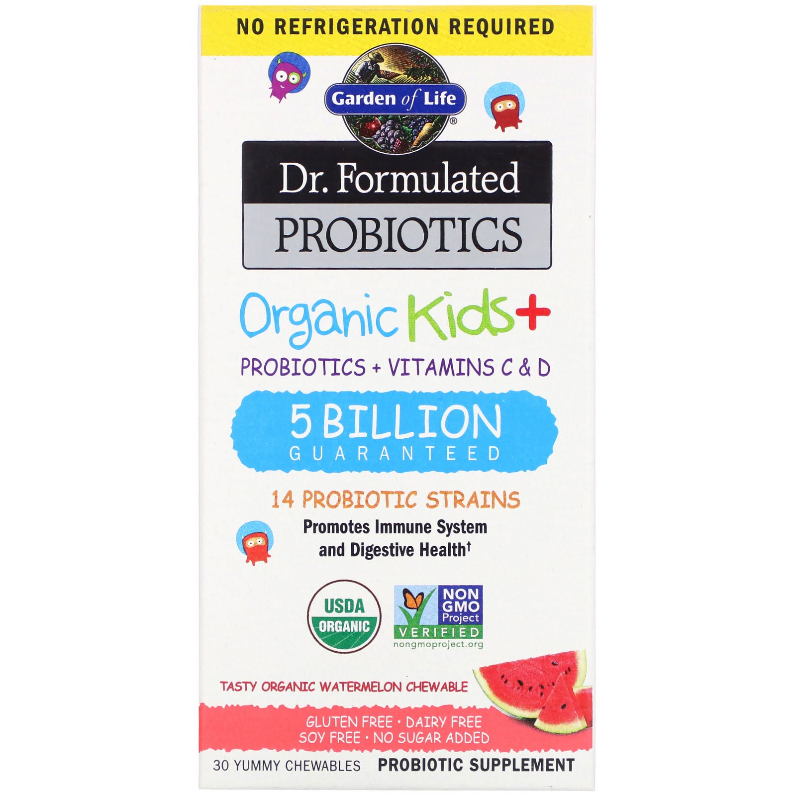 Comprar Garden of Life, Dr. Formulated Probiotics, Organic Kids +, Tasty Organic Watermelon, 30 Deliciosos Comprimidos Mastigáveis