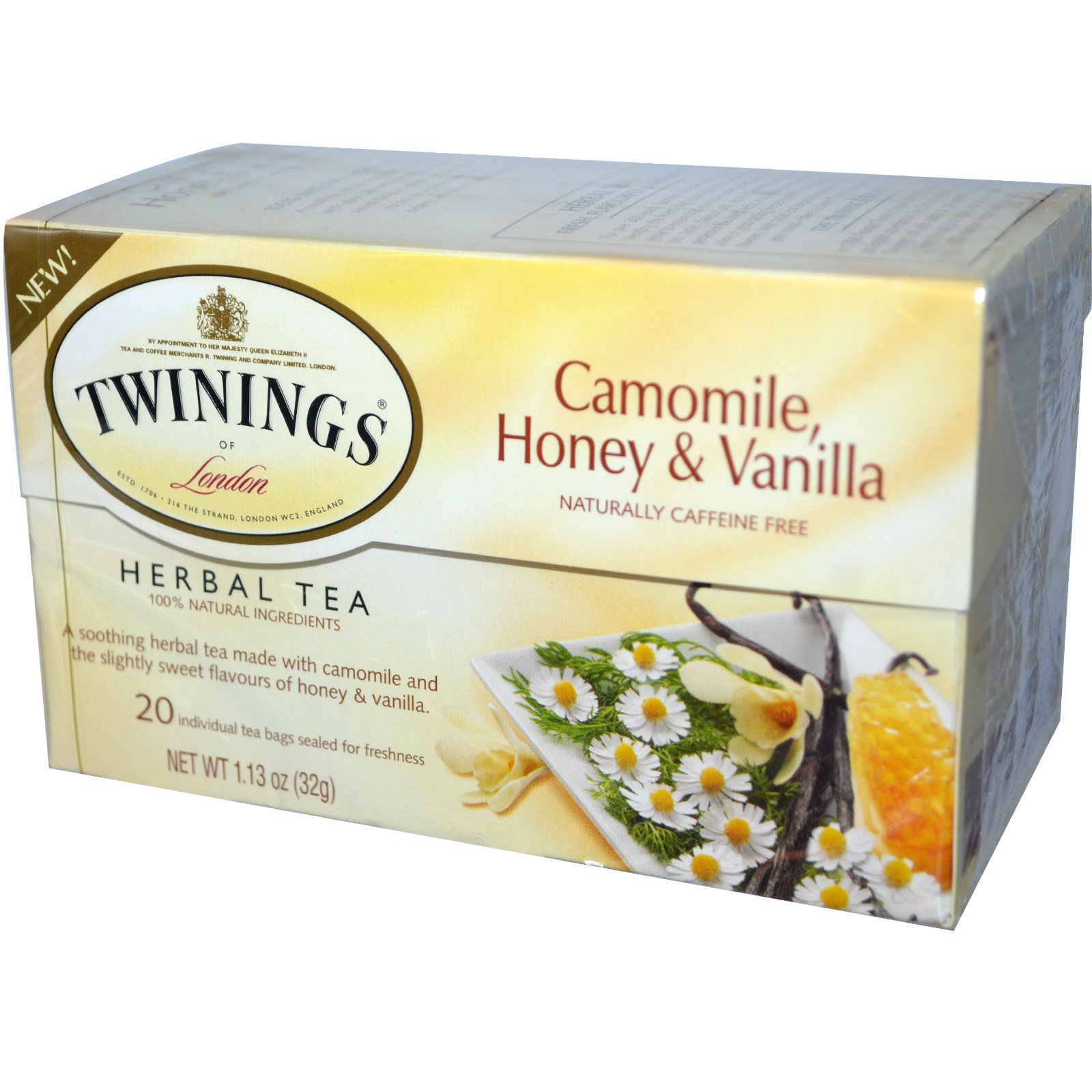 Comprar Twinings, Chá de ervas, camomila, mel & baunilha, sem cafeína, 20 sacos de chá individuais, 1,13 oz (32 g)