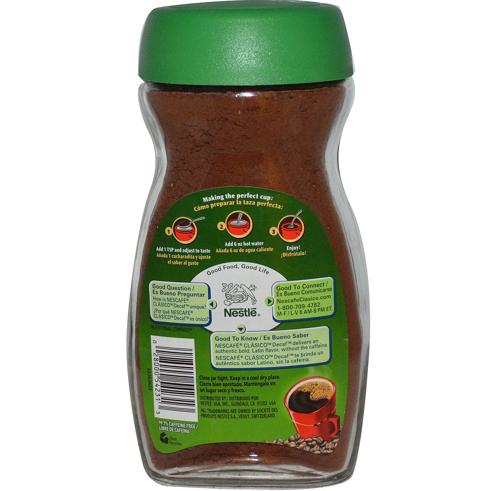 Comprar Nescafé, Clasico, Pure Instant Decaffeinated Coffee, Descafeinado, Torrefação Escura, 200 g (7 oz) - Imagem 2