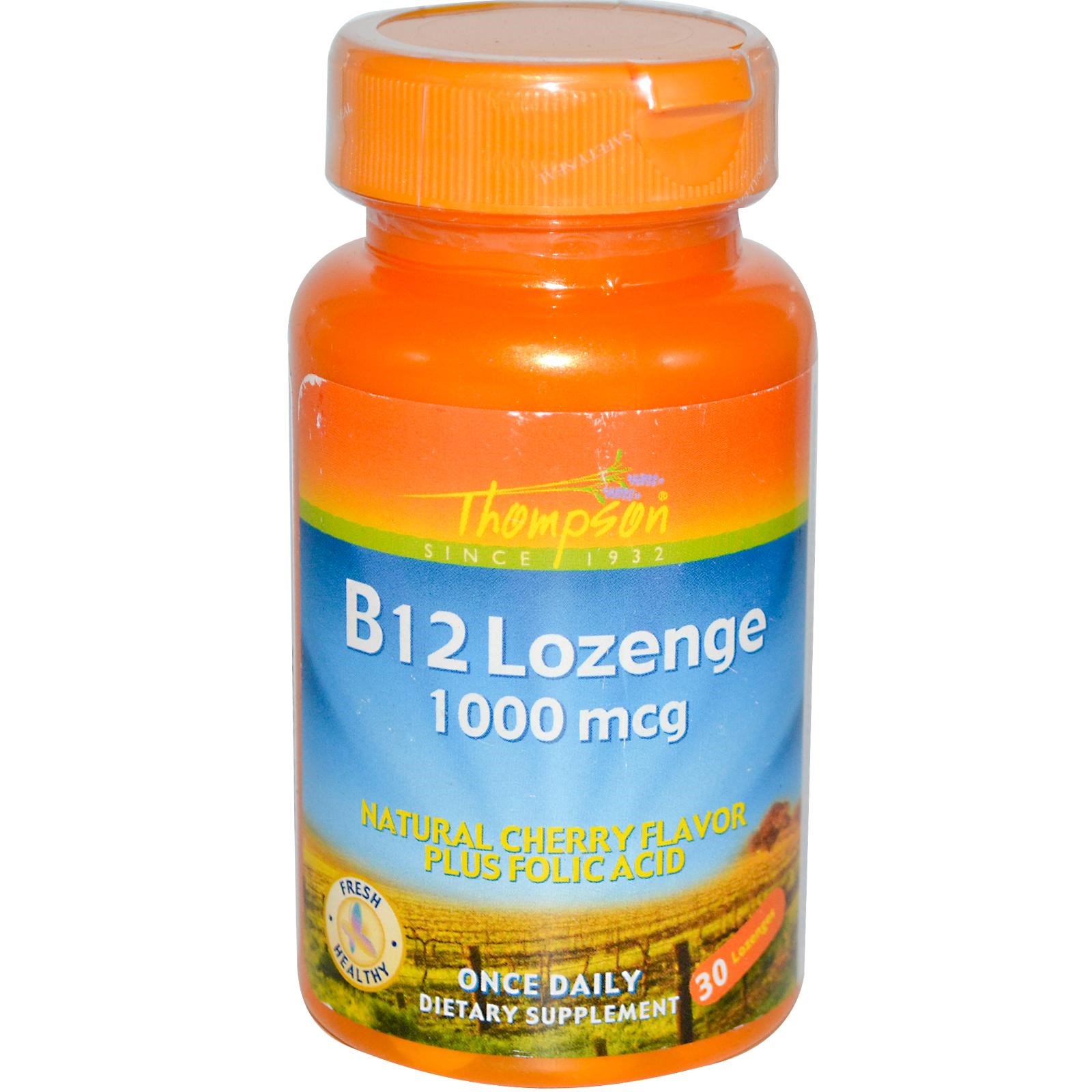 Comprar Thompson, Pastilha de B12, Sabor Natural de Cereja, 1000 mcg, 30 Pastilhas