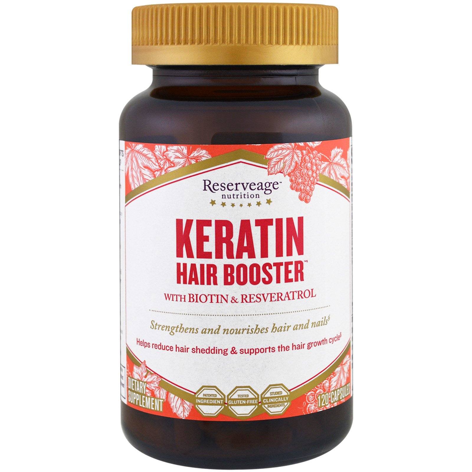 Comprar ReserveAge Nutrition, Keratin Hair Booster with Biotin & Resveratrol, 120 Capsules - Imagem 3