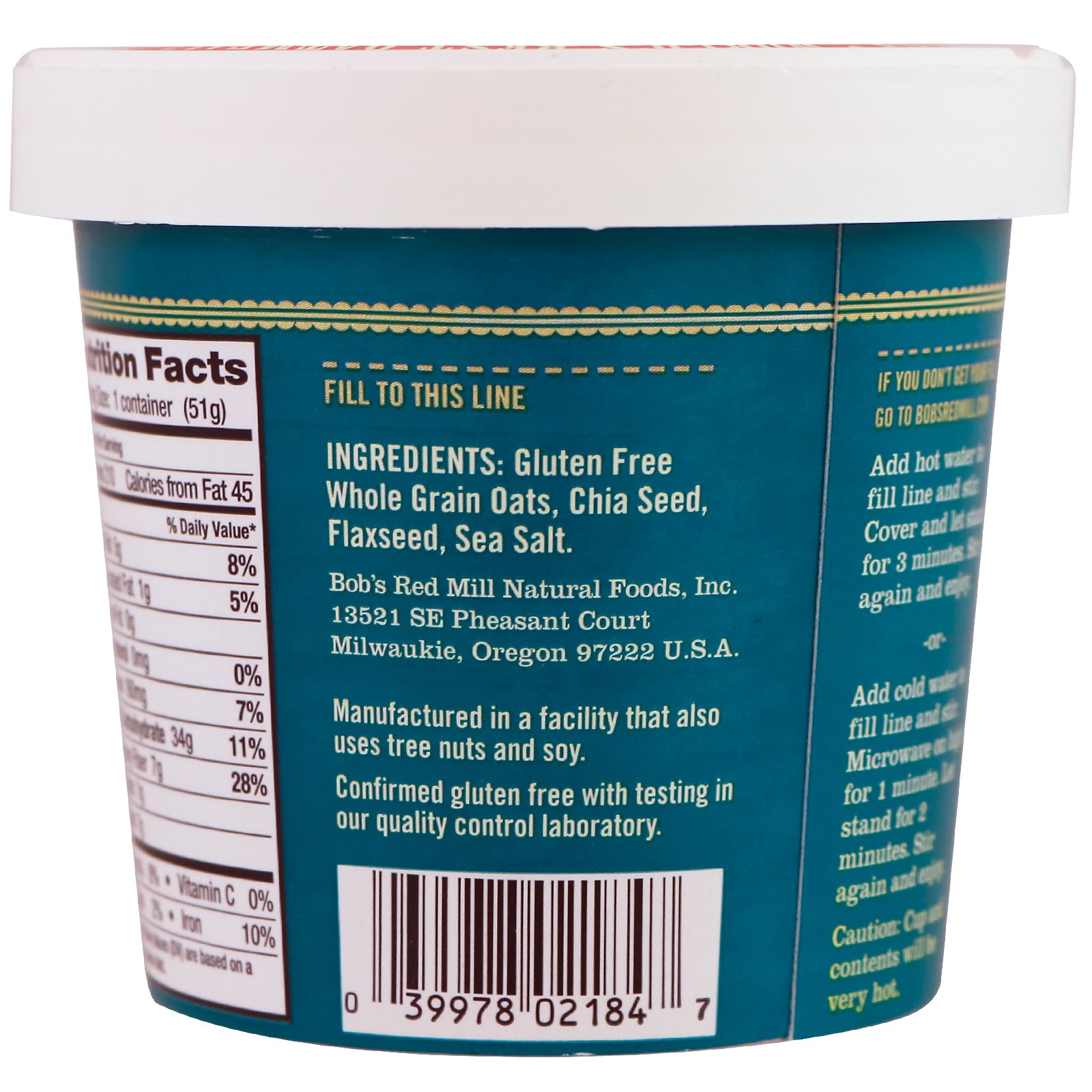 Comprar Bob's Red Mill, Oatmeal, Classic, With Flax & Chia, 1.81 oz (51 g) - Imagem 3