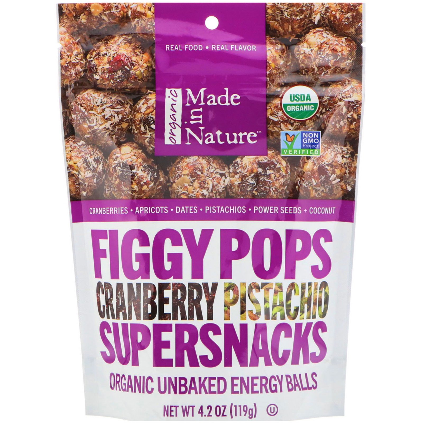 Comprar Made in Nature, Pops de Figo Orgânico, Supersnacks, Cranberry e Pistache, 4,2 oz (119 g)