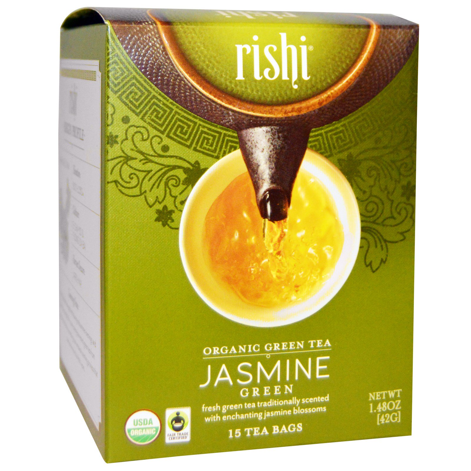 Comprar Rishi Tea, Chá Verde Orgânico, Verde Jasmim, 15 Saquinhos de Chá 1,48 oz (42 g) Cada