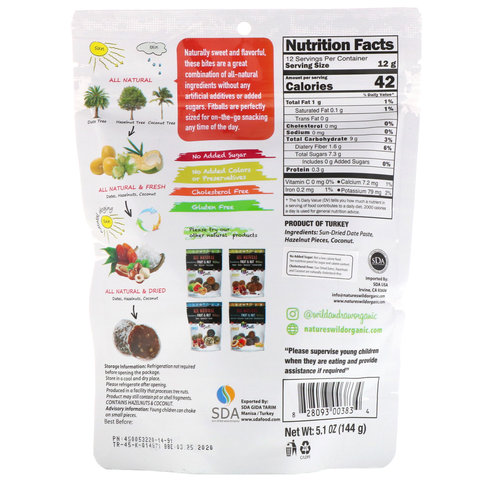 Comprar Nature's Wild Organic, 100% Natural, Bolinhas de Frutas e Nozes, Bolinhas Fit, Tâmaras + Avelãs + Coco, 144 g - Imagem 2