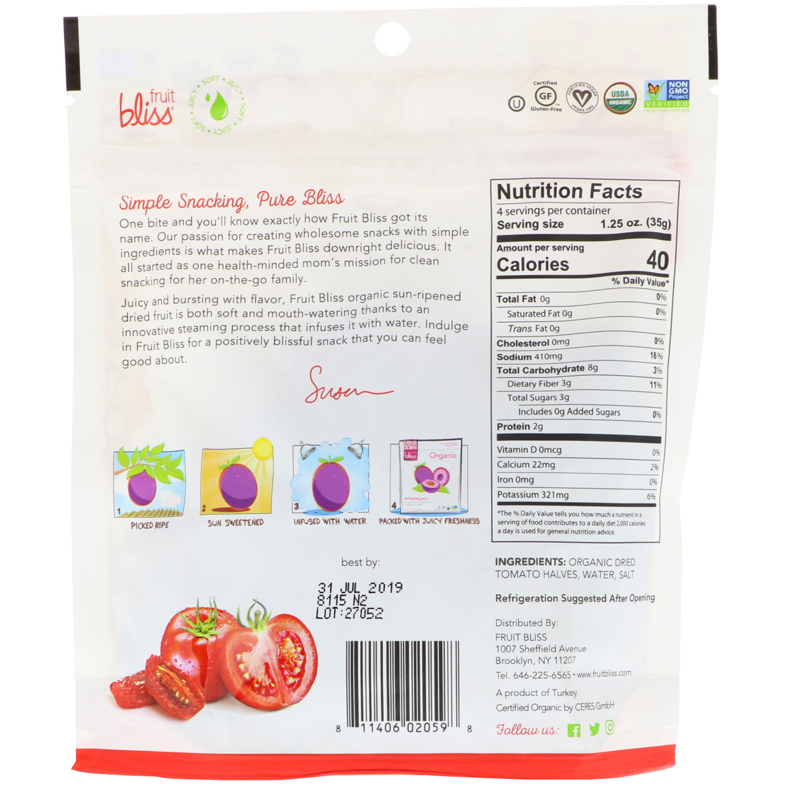 Comprar Fruit Bliss, Organic & Dried Tomato Halves, 5 oz (142 g) - Imagem 2