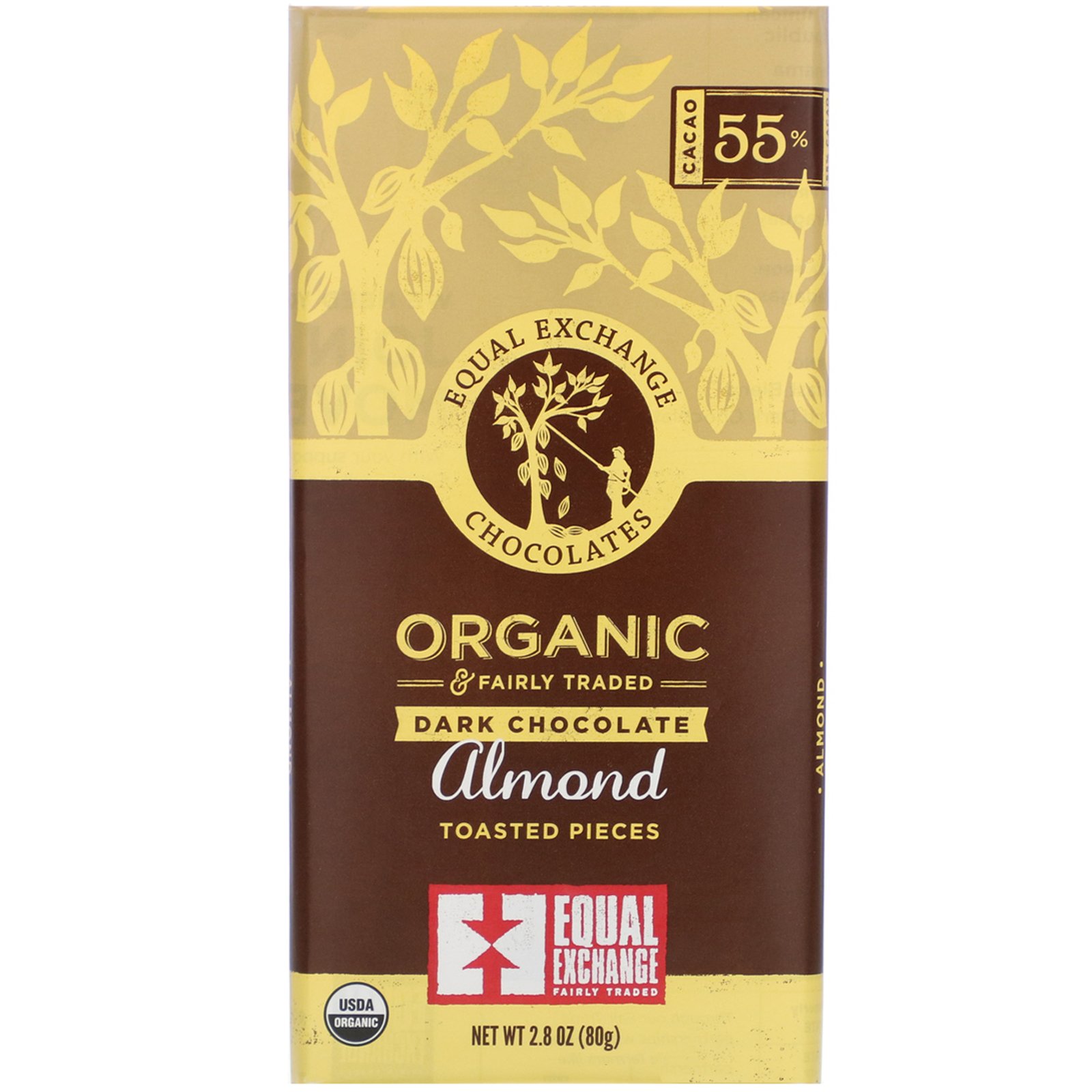 Comprar Equal Exchange, Chocolate Meio-Amargo Orgânico, Pedaços de Amêndoas Torradas, 2,8 oz (80 g)