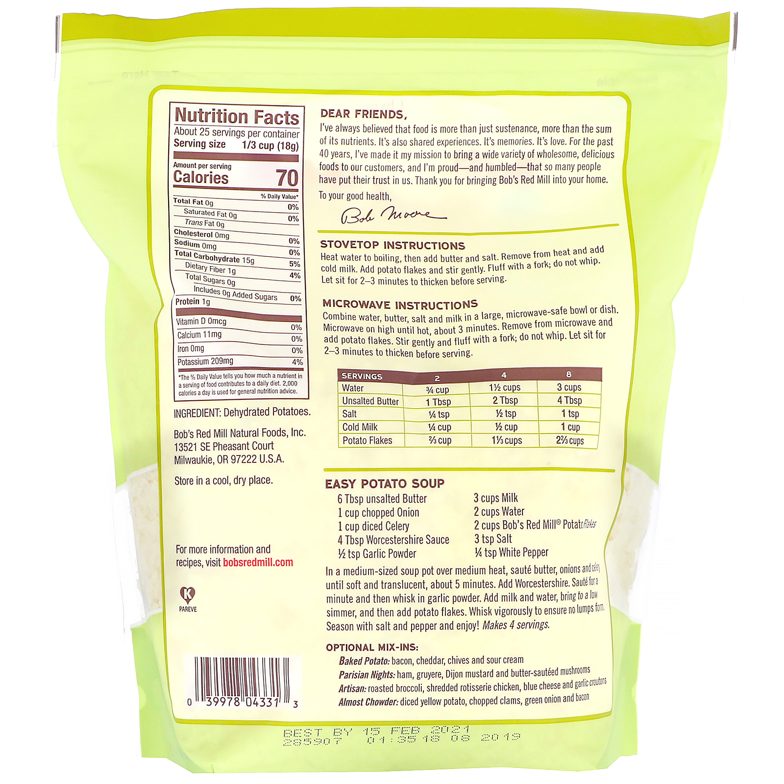 Comprar Bob's Red Mill, Potato Flakes, Instant Mashed Potatoes, 16 oz (454 g) - Imagem 2