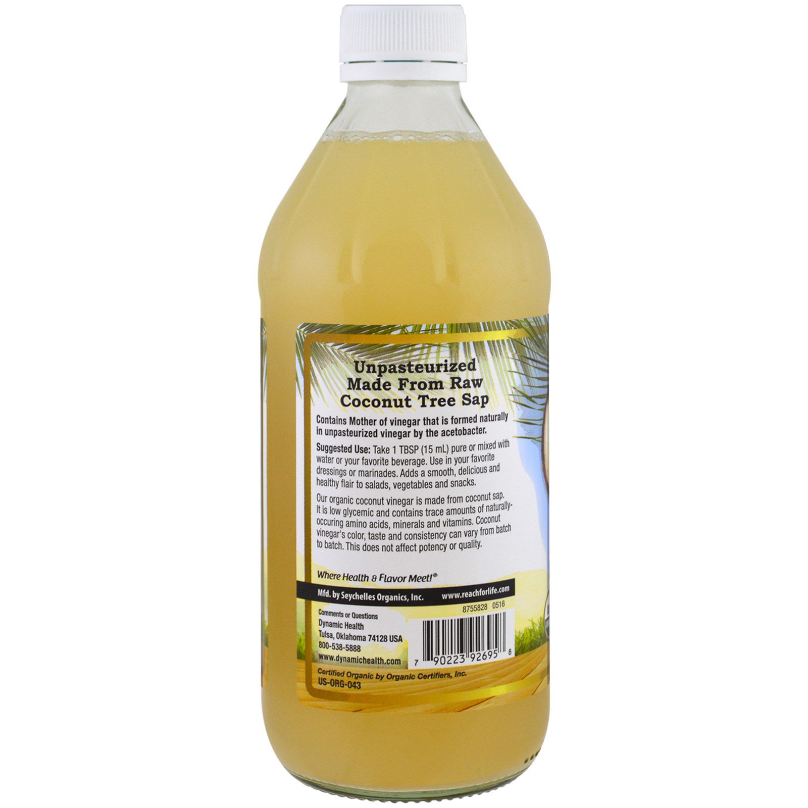 Comprar Dynamic Health Laboratories, Organic Coconut Vinegar with Mother, 100% Raw Vinegar, 16 fl oz (473 ml) - Imagem 3