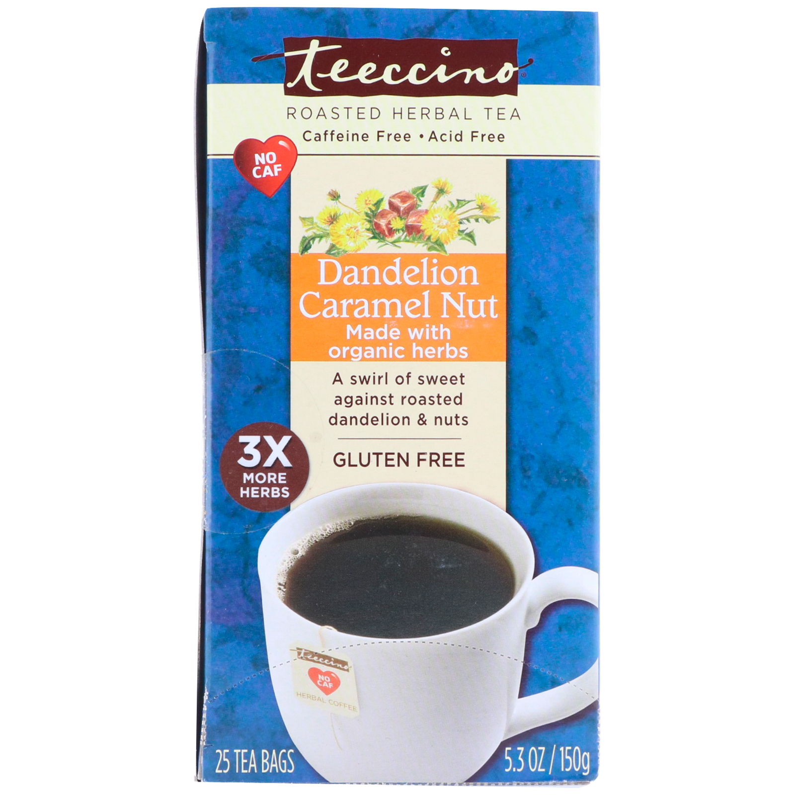 Comprar Teeccino, Chá de Ervas Torrado, Dente-de-leão, Caramelo e Nozes, Sem Cafeína, 25 Saquinhos, 150 g