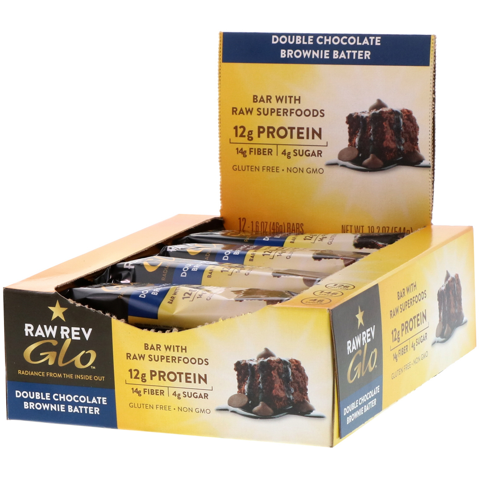 Comprar Raw Rev, Glo, Massa de Brownie de Chocolate Duplo, 12 Barras, 1,6 oz (46 g) Cada