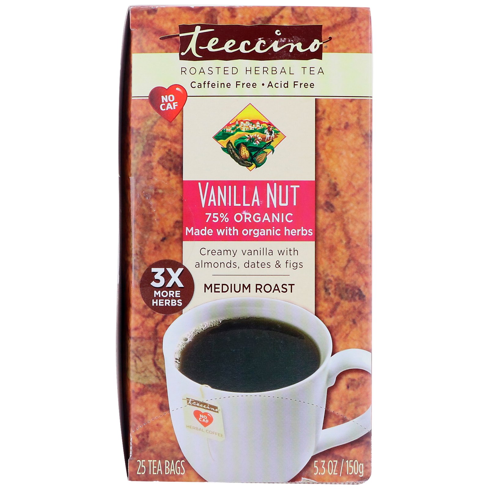Comprar Teeccino, Café à Base de Plantas, Médio Rosado, Noz Baunilha, Sem Cafeína, 25 Sacos de Chá, 150 g