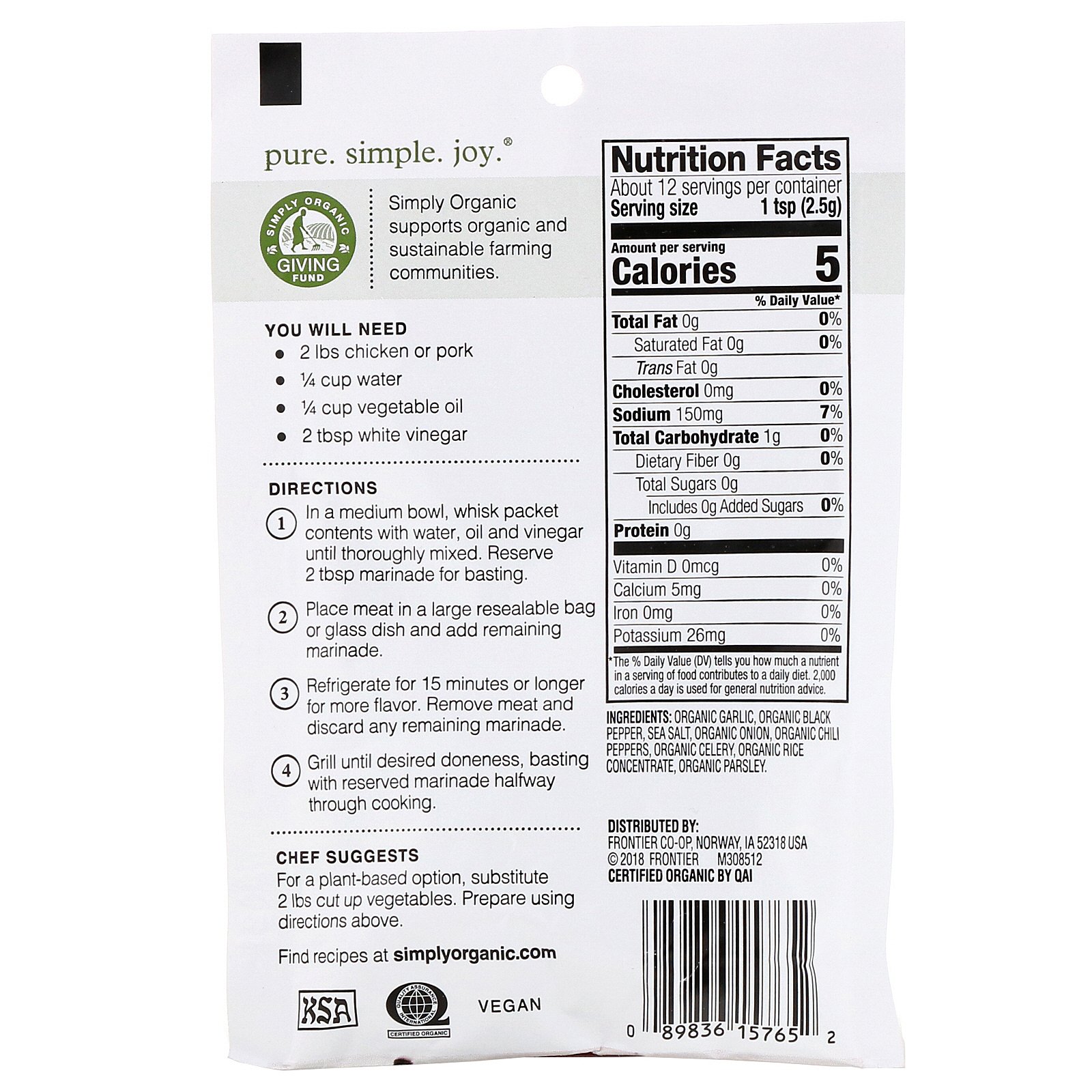 Comprar Simply Organic, Marinada Mix de Alho e Pimenta, 12 Pacotes, 1,00 oz (28 g) Cada - Imagem 3