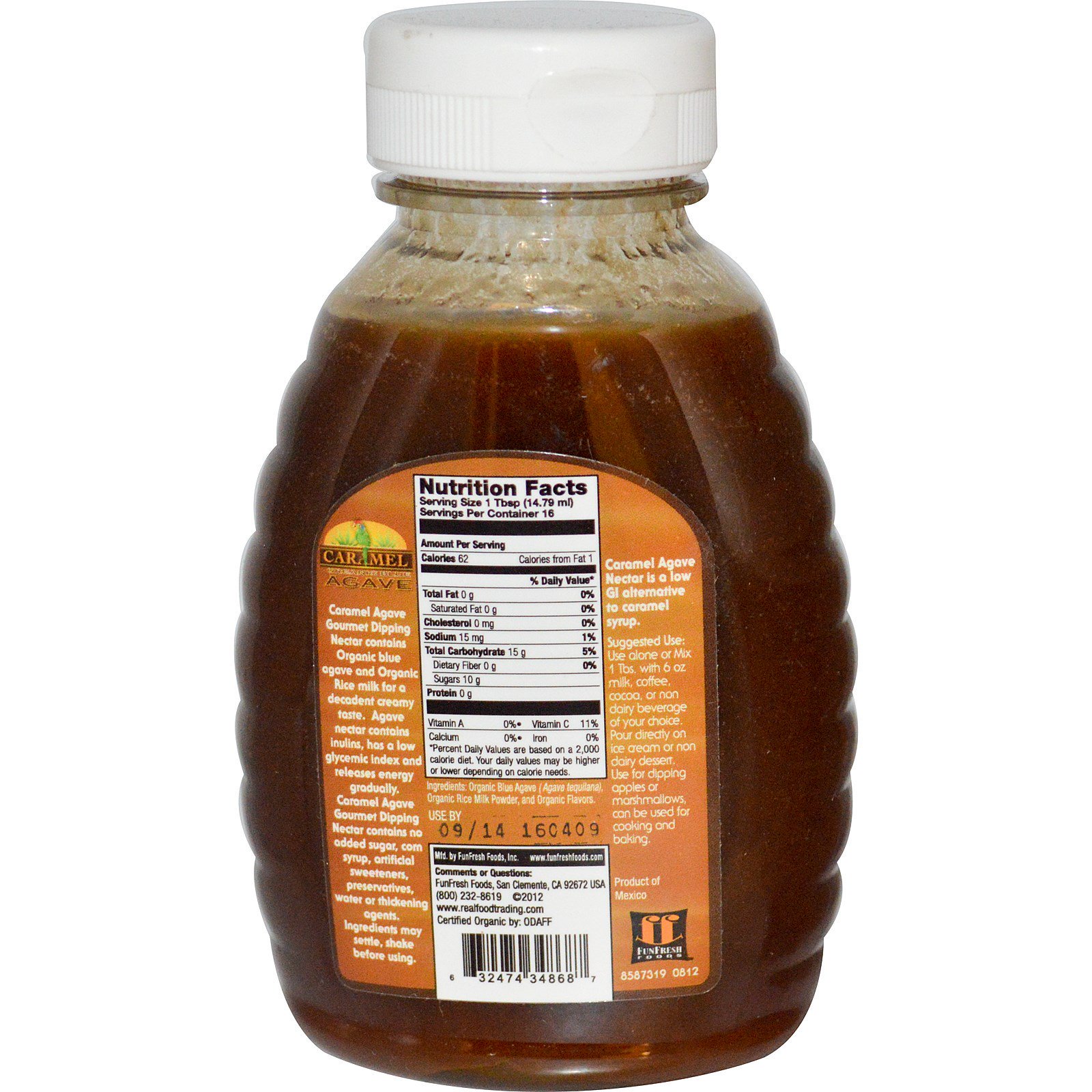 Comprar FunFresh Foods, Agave-Azul Orgânico, Néctar de Gotejamento Gourmet, Caramelo,8 fl oz (236,64 ml) - Imagem 2