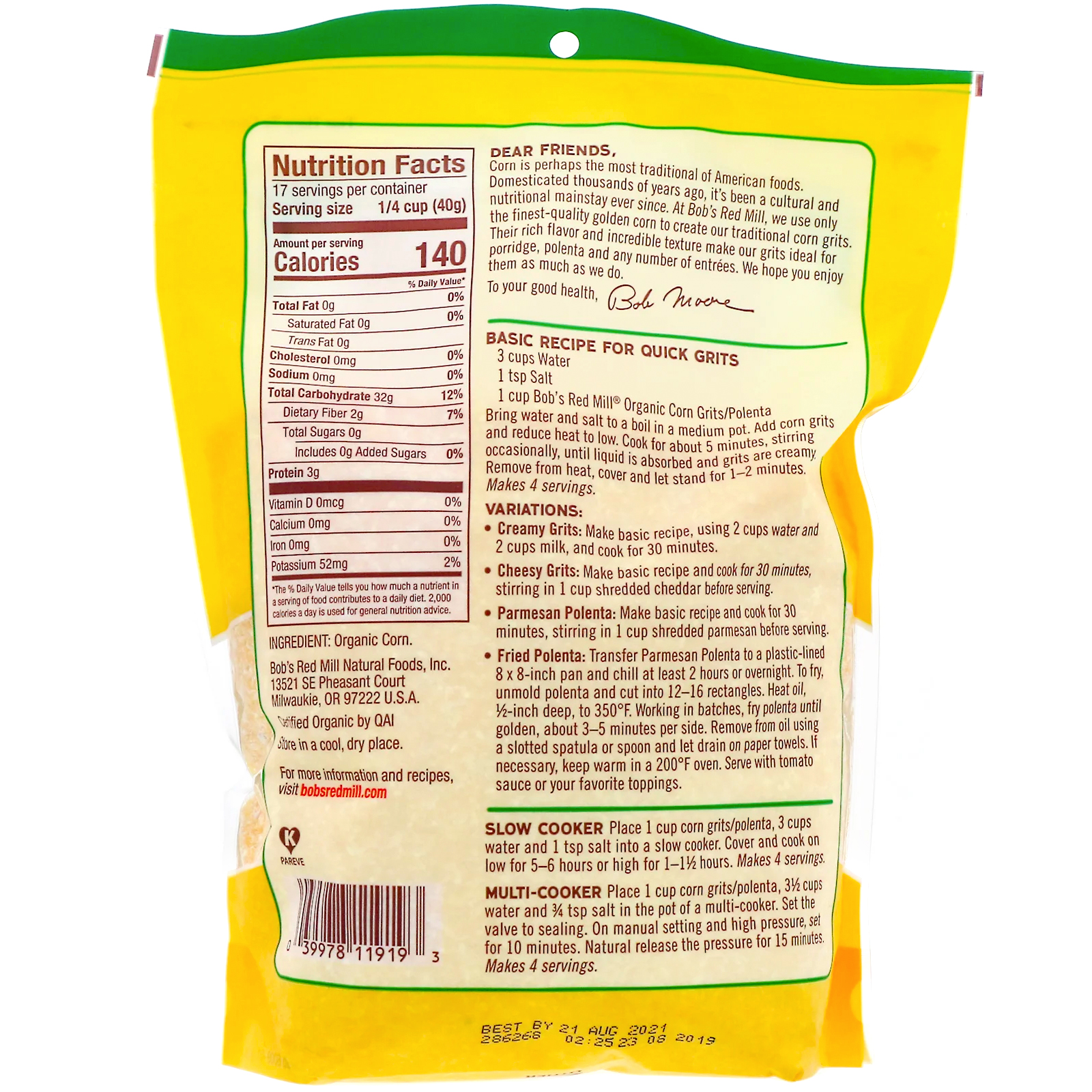 Comprar Bob's Red Mill, Sêmola de Milho Orgânico, Polenta, 680 g (24 oz) - Imagem 2