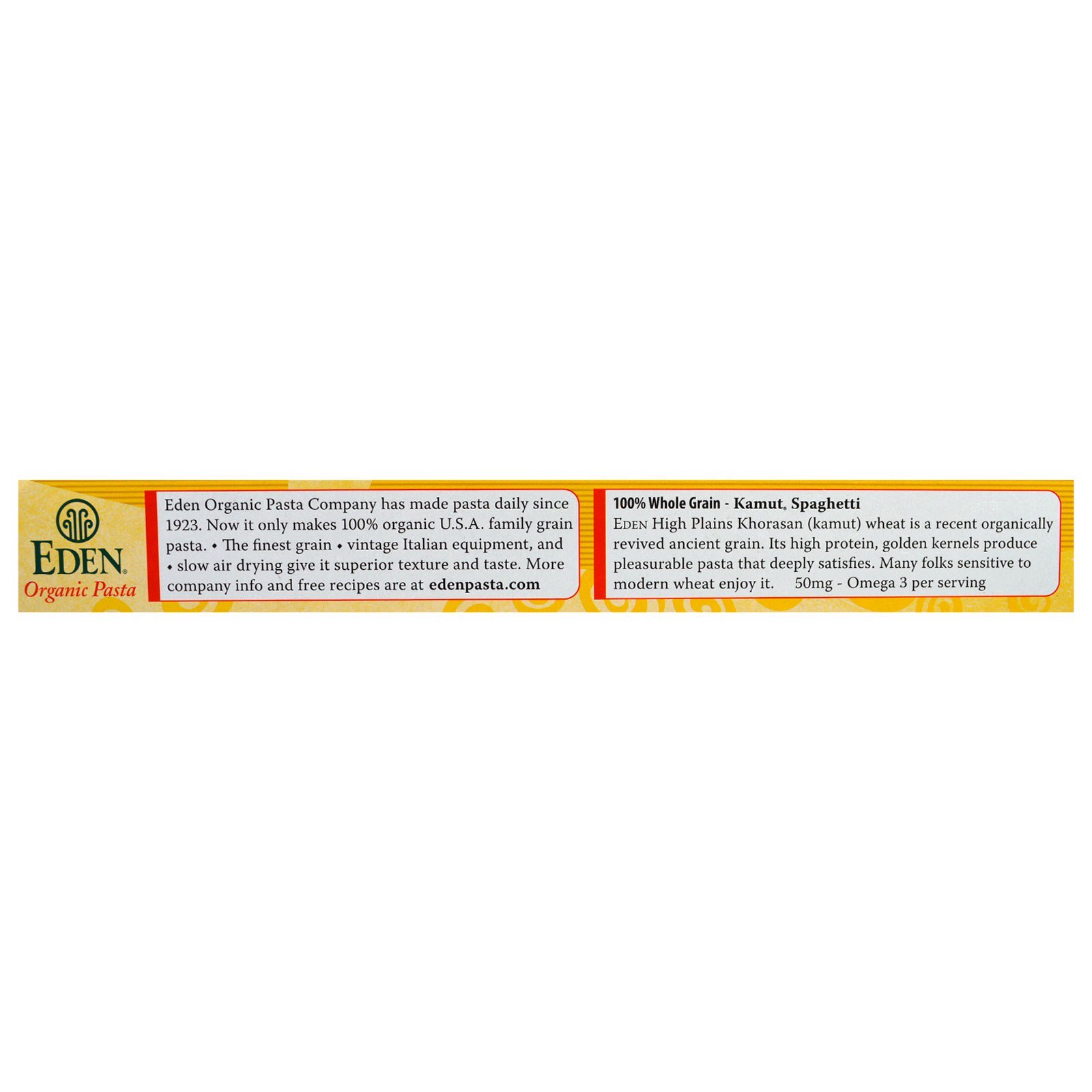 Comprar Eden Foods, Massa orgânica, Espagueti Kamut, 100% grãos inteiros, 14 oz (396 g) - Imagem 3