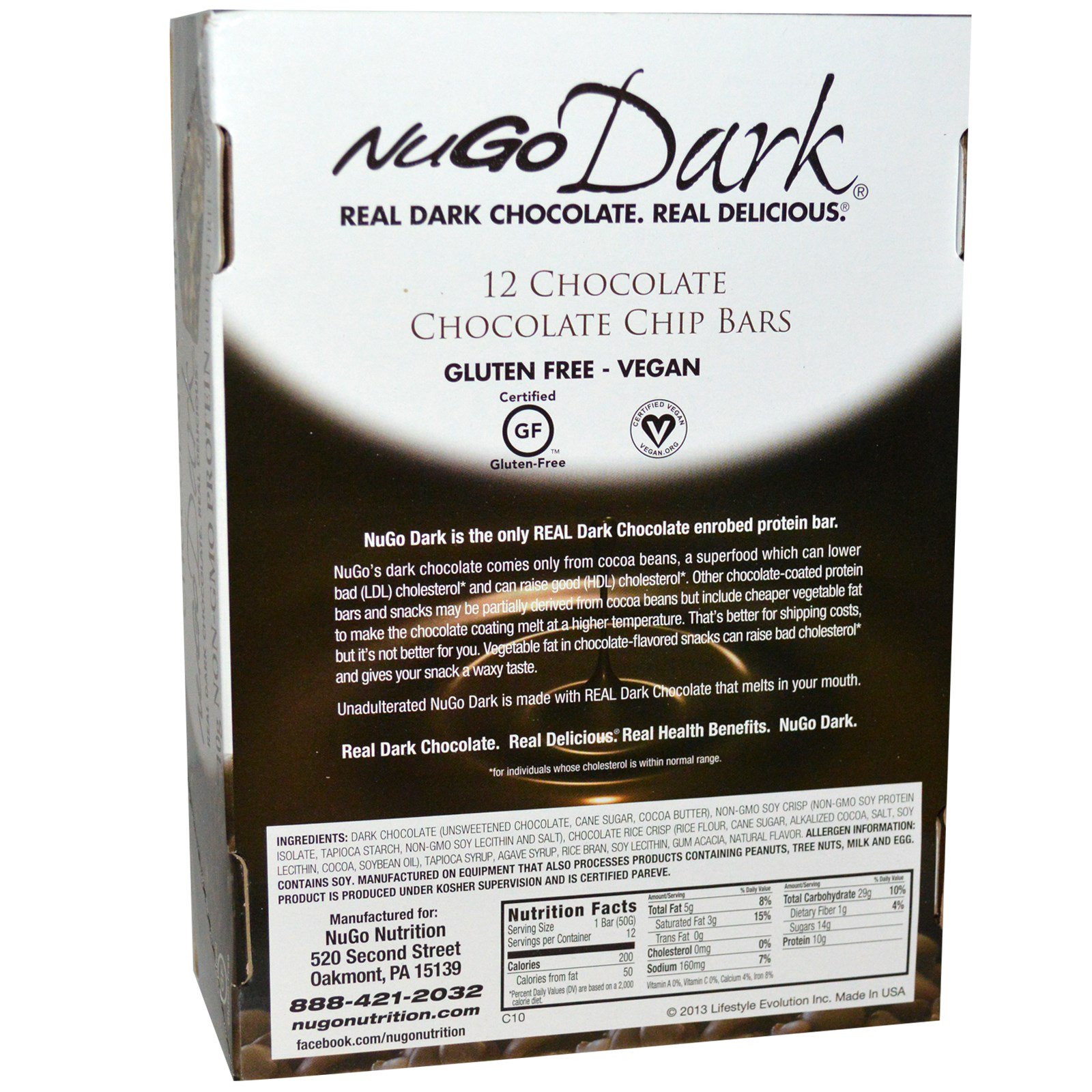 Comprar NuGo Nutrition, NuGo Dark, Protein Bars, Pedaços de Chocolate com Chocolate, 12 Barrinhas, 50 g (1,76 oz) Cada - Imagem 2