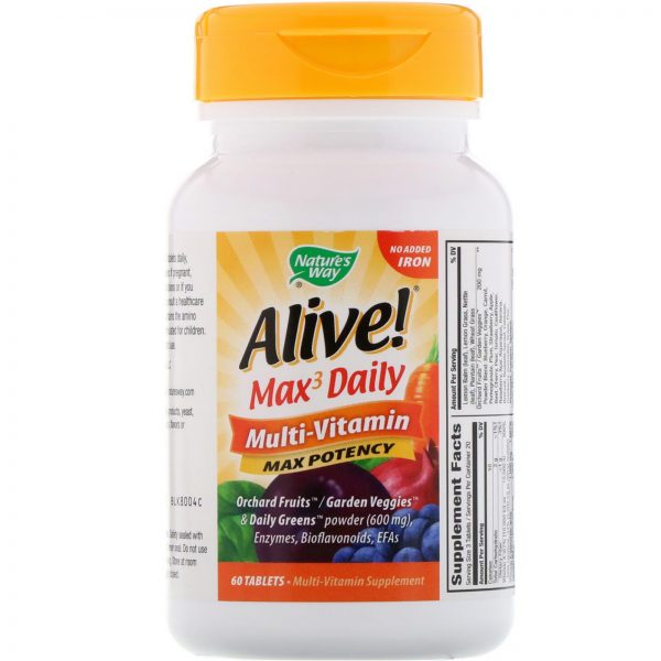 Comprar Nature's Way, Alive! Max3 Daily, Multi-Vitamin, No Added Iron, 60 Tablets - Imagem 4