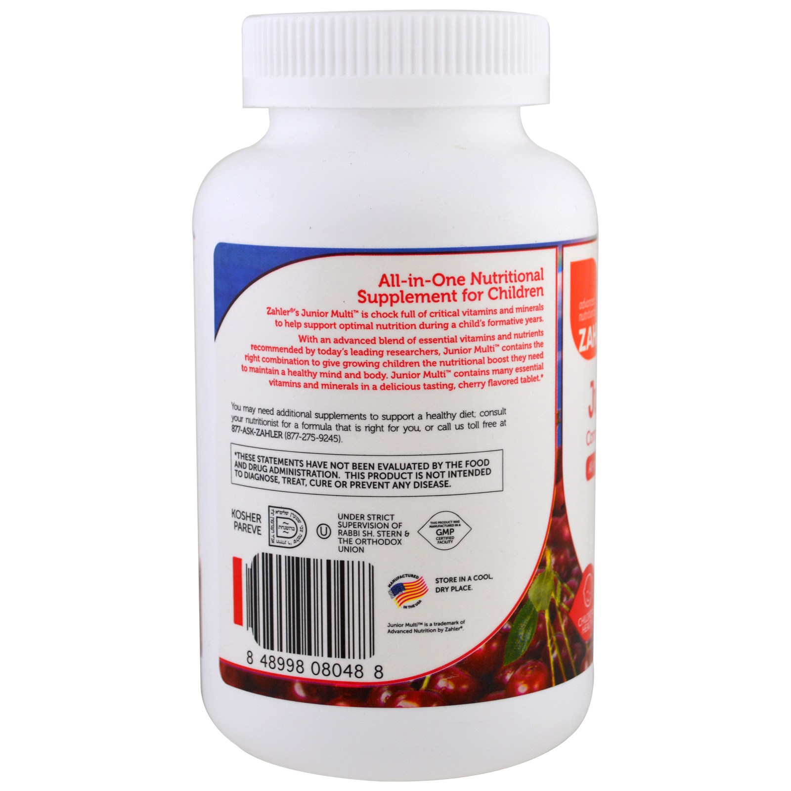 Comprar Zahler, Junior Multi, Multivitamínico Completo Um-por-dia, Sabor Natural de Cereja, 180 Tabletes Mastigáveis - Imagem 3