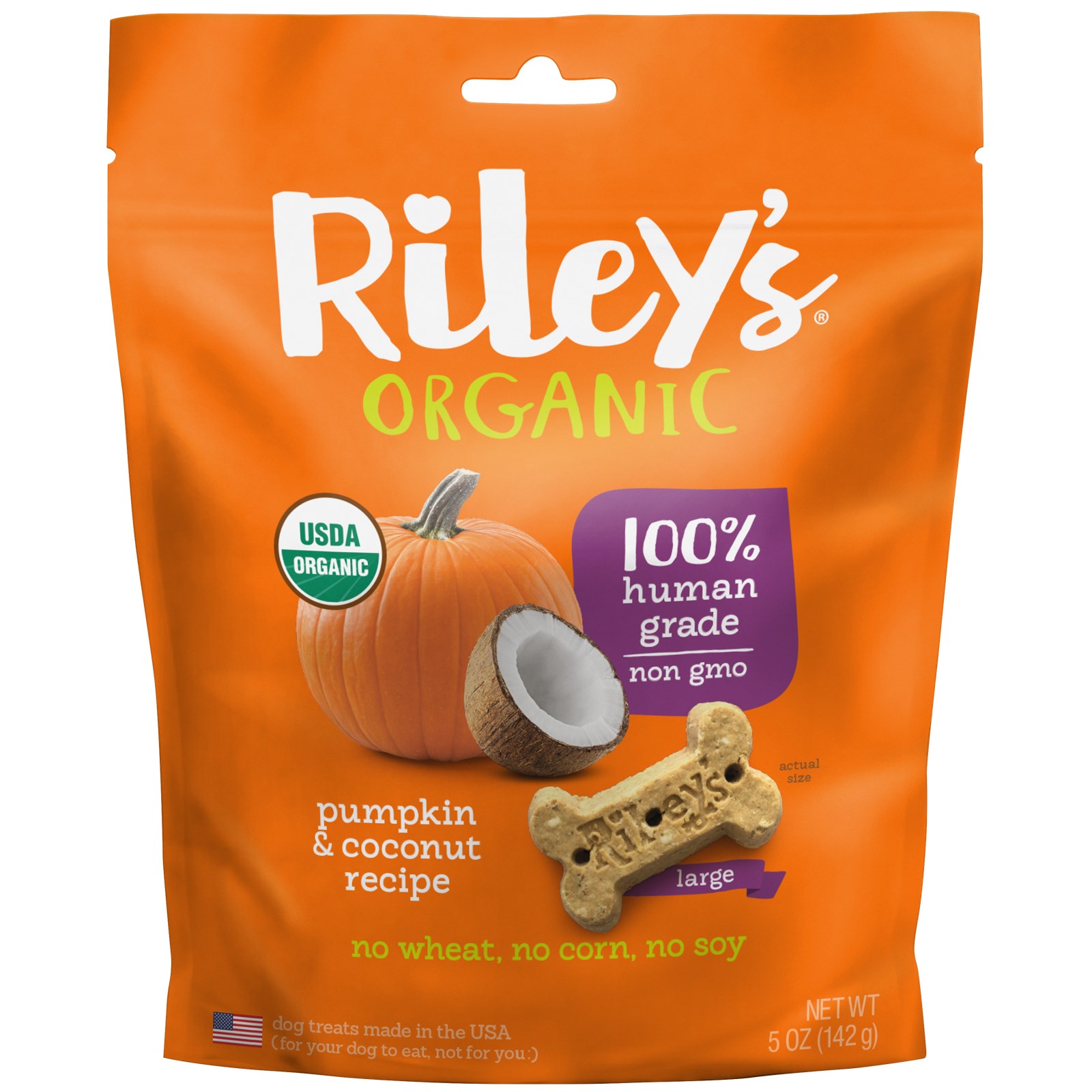 Comprar Riley’s Organics, Petiscos para Cães, Osso Grande, Receita de Abóbora e Coco, 5 oz (142 g)
