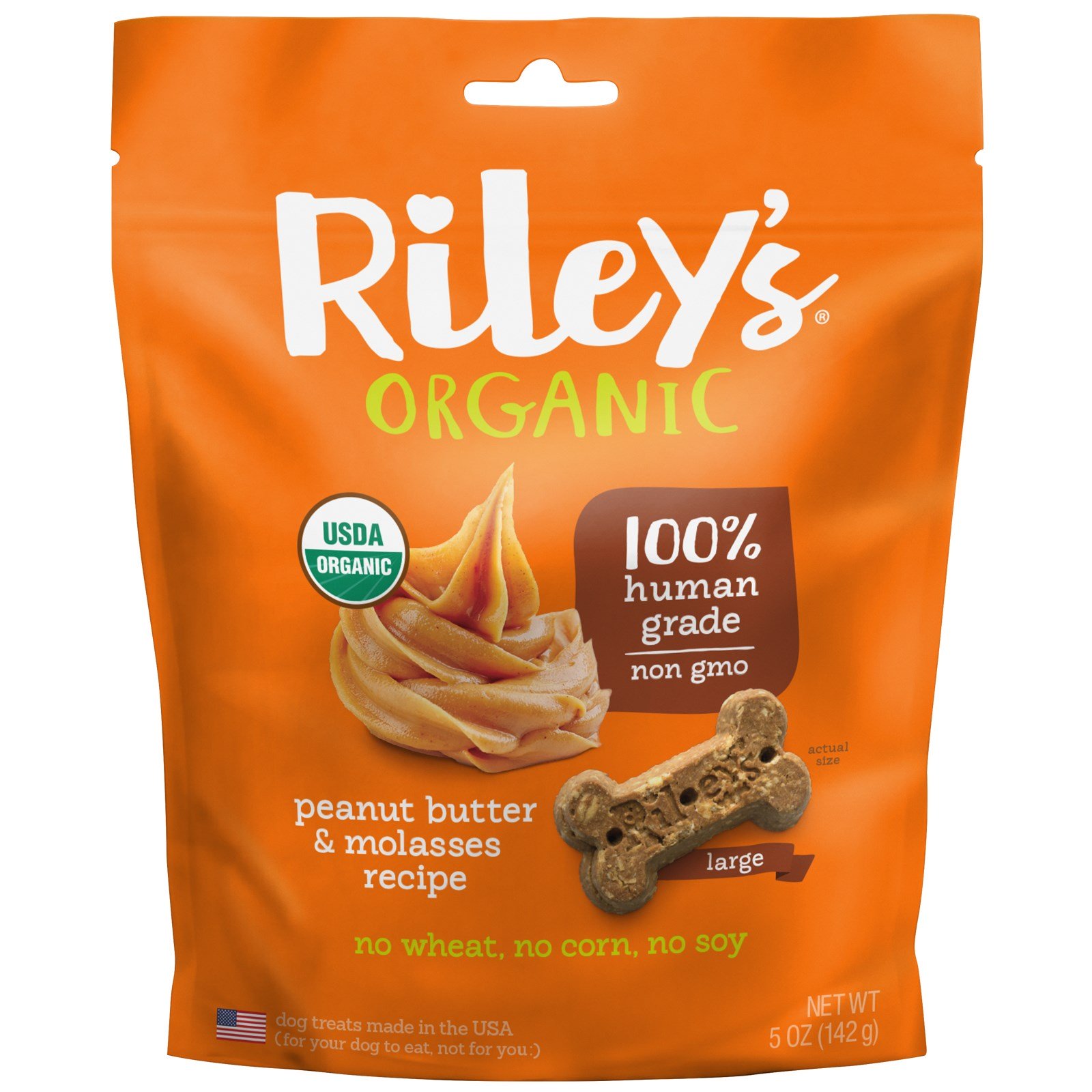 Comprar Riley’s Organics, Petiscos para Cães, Osso Grande, Receita de Manteiga de Amendoim e Melaço, 5 oz (142 g)