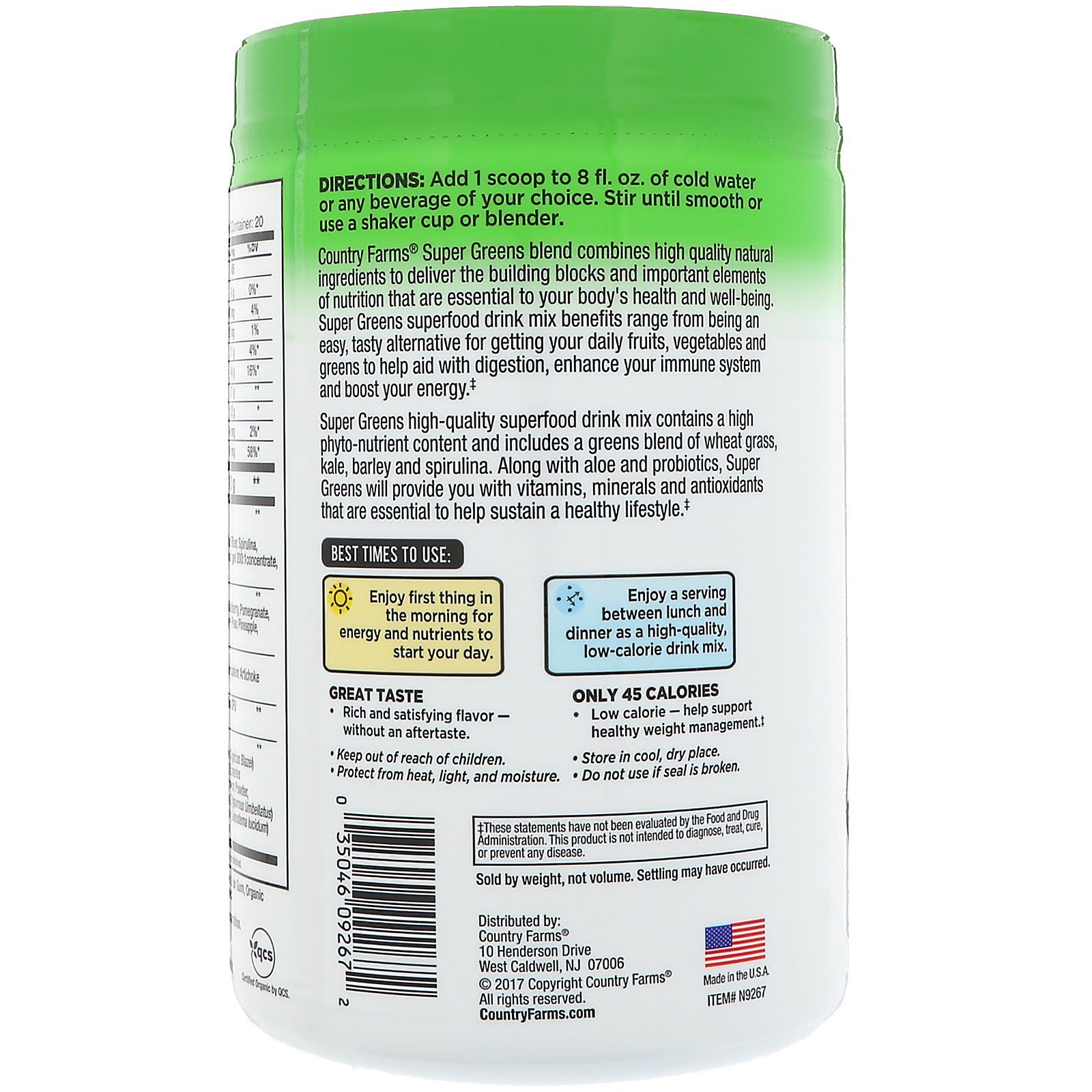 Comprar Country Farms, Super Greens, Fórmula de Alimentos Integrais com Certificação Orgânica, Delicioso Sabor Natural, 300 g (10,6 oz) - Imagem 3